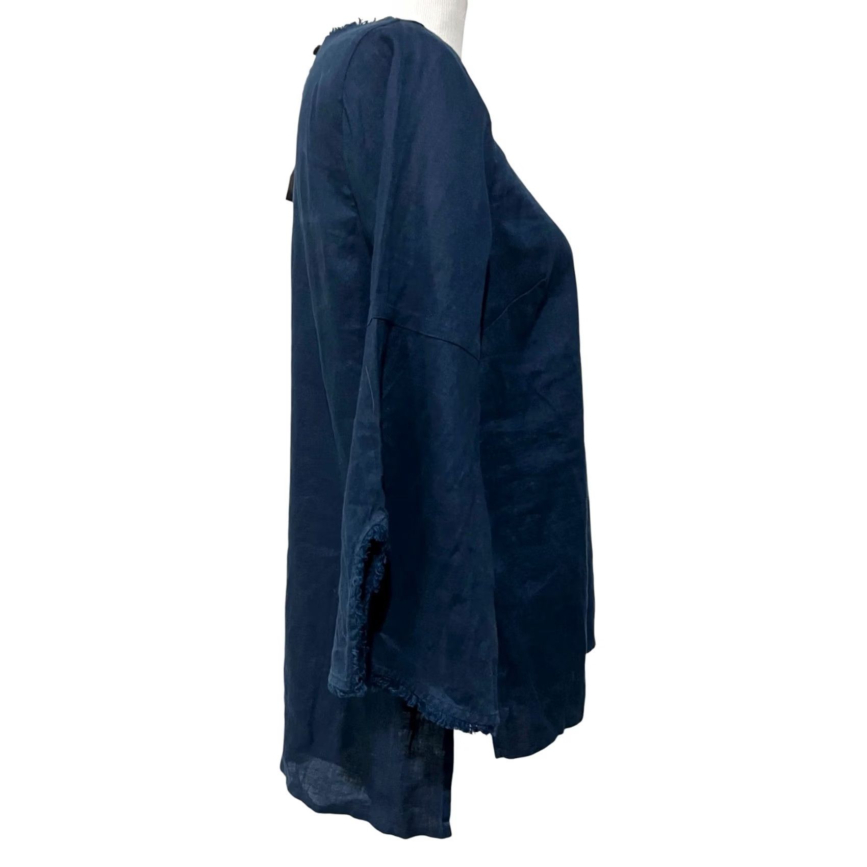 J. Jill VINTAGE J. Jill Love Linen Tunic Top Frayed Edge Navy Blue Coastal Nautical Sz Petite S Blouse 3/4 Sleeve Womens Size S / US 4 / IT 40 - 7 Thumbnail