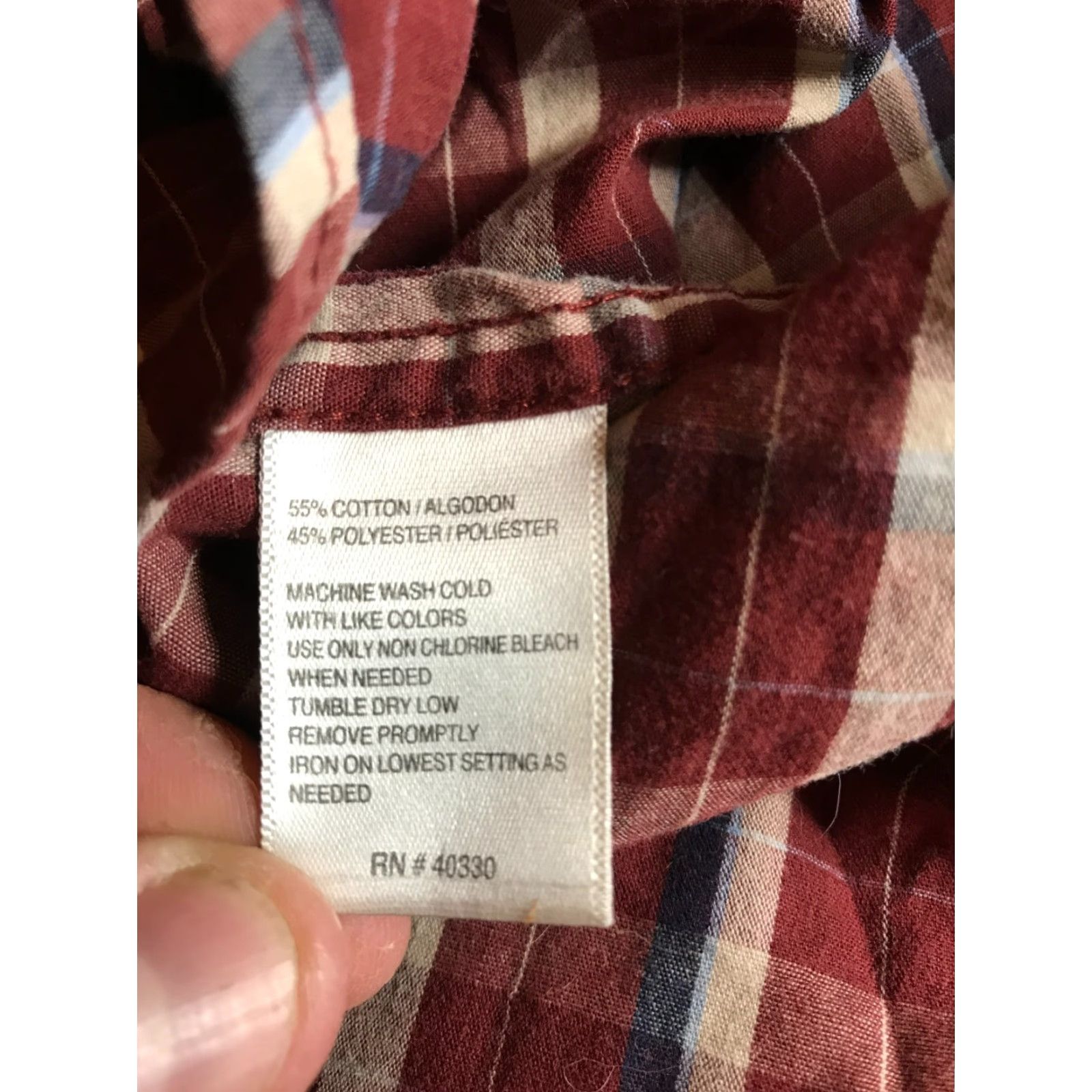 Haggar Haggar Shirt Men’s XL Burgundy Tan Blue Dress Shirt Button Down Plaid Long Sleeve Button-Up Casual Vintage: No Size 46R - 6 Thumbnail