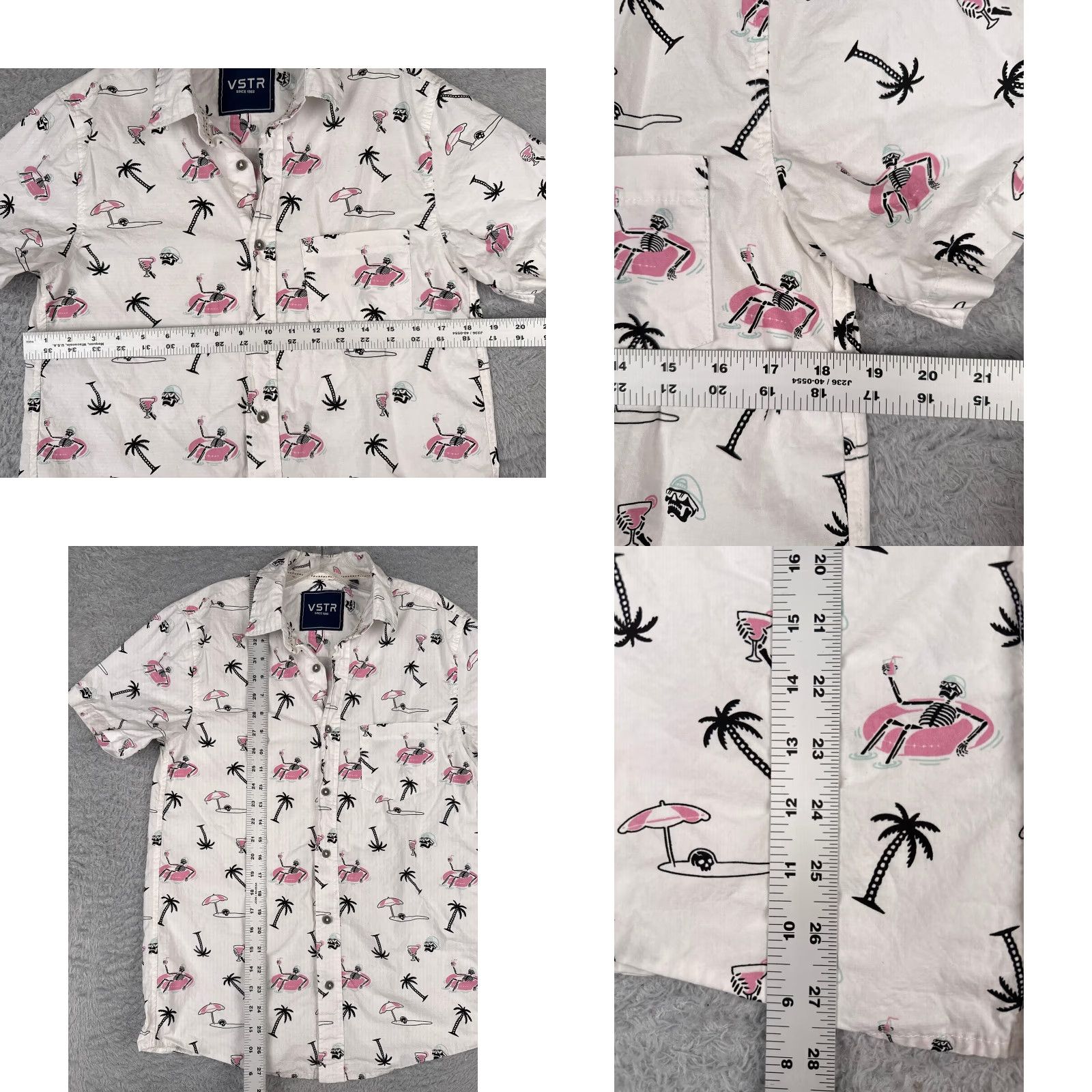 Vintage VSTR Shirt Men Small White Skeleton Cocktail Palm AOP Button-Up 100% Cotton Size US S / EU 44-46 / 1 - 8 Thumbnail