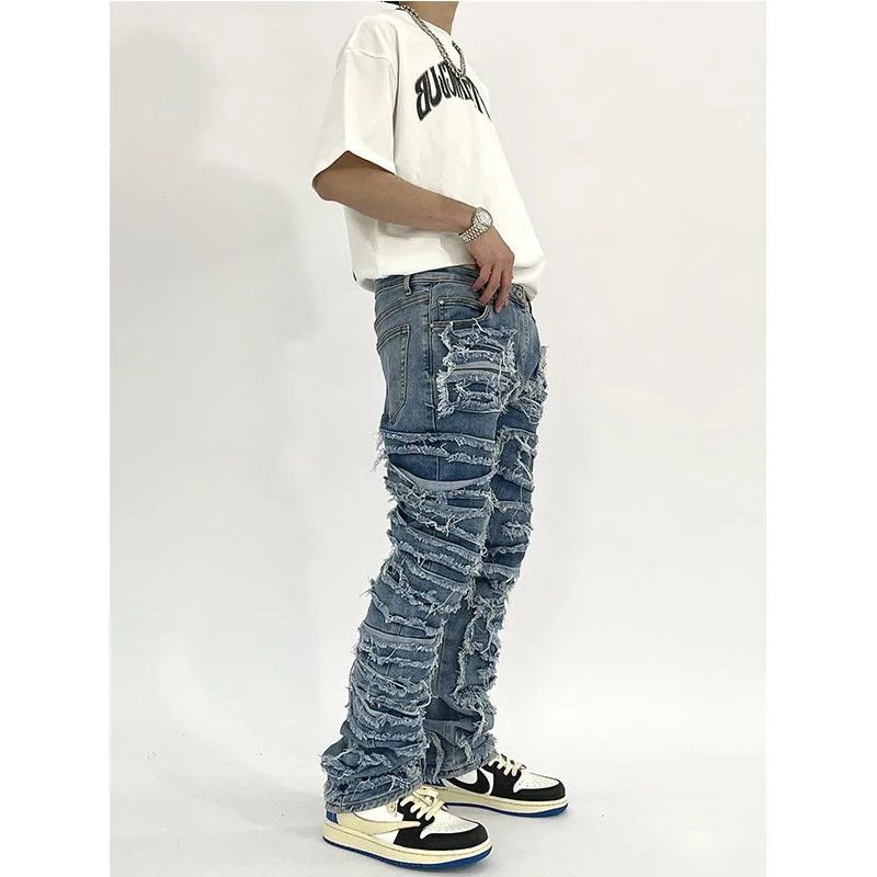 Japanese Brand Streetwear Ripped Hole Baggy Harajuku Men Denim Size US 33 - 2 Thumbnail