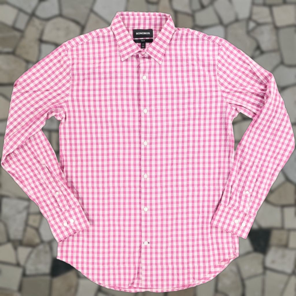 Bonobos Bonobos Slim Fit Performance Nylon Check Long Sleeve Button Up Shirt Pink Men's L Size US L / EU 52-54 / 3 - 1 Thumbnail