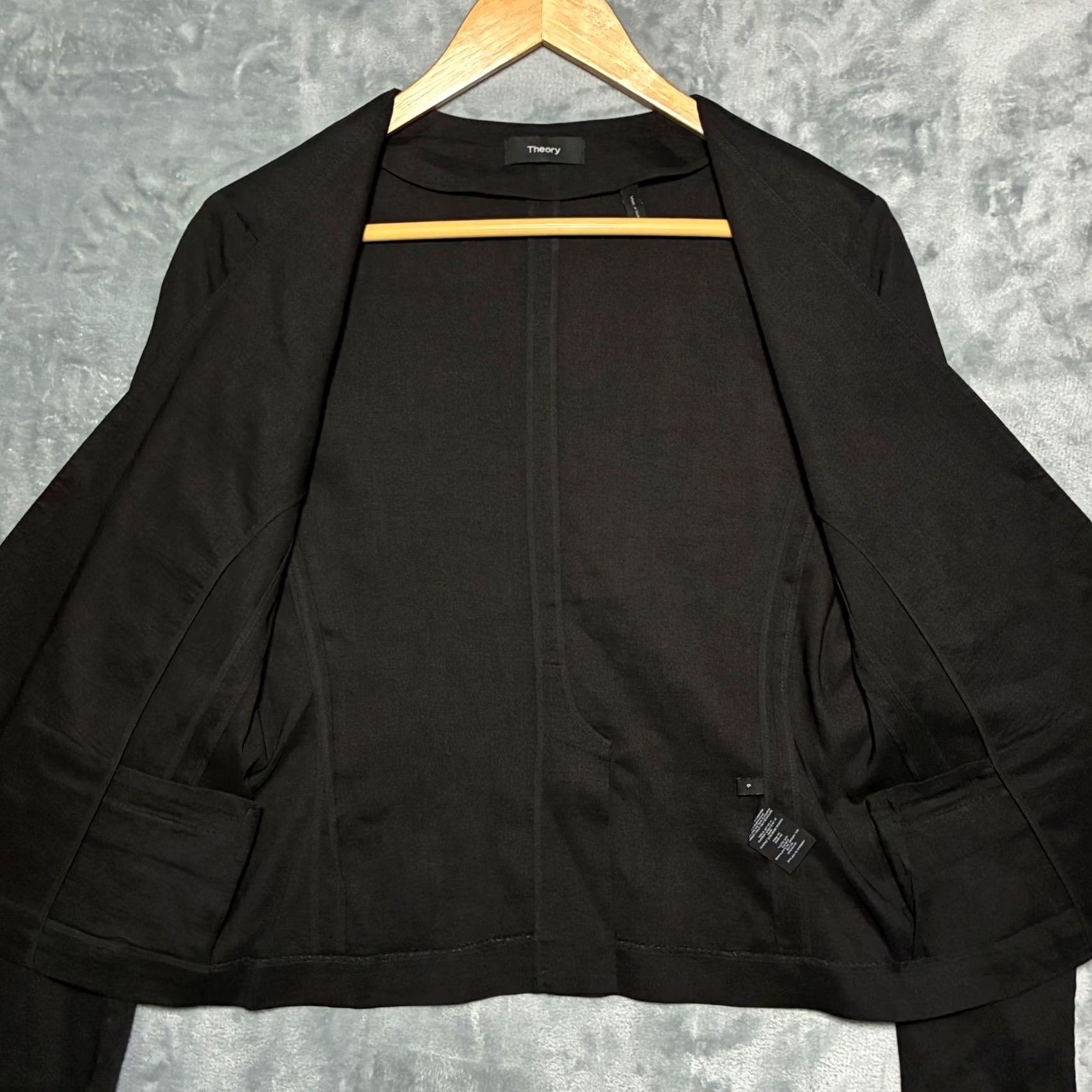 Theory EUC Theory Blazer Black Open Front Collarless Women's 6 Cropped Lightweight Linen Blend Jacket Size M / US 6-8 / IT 42-44 - 3 Thumbnail