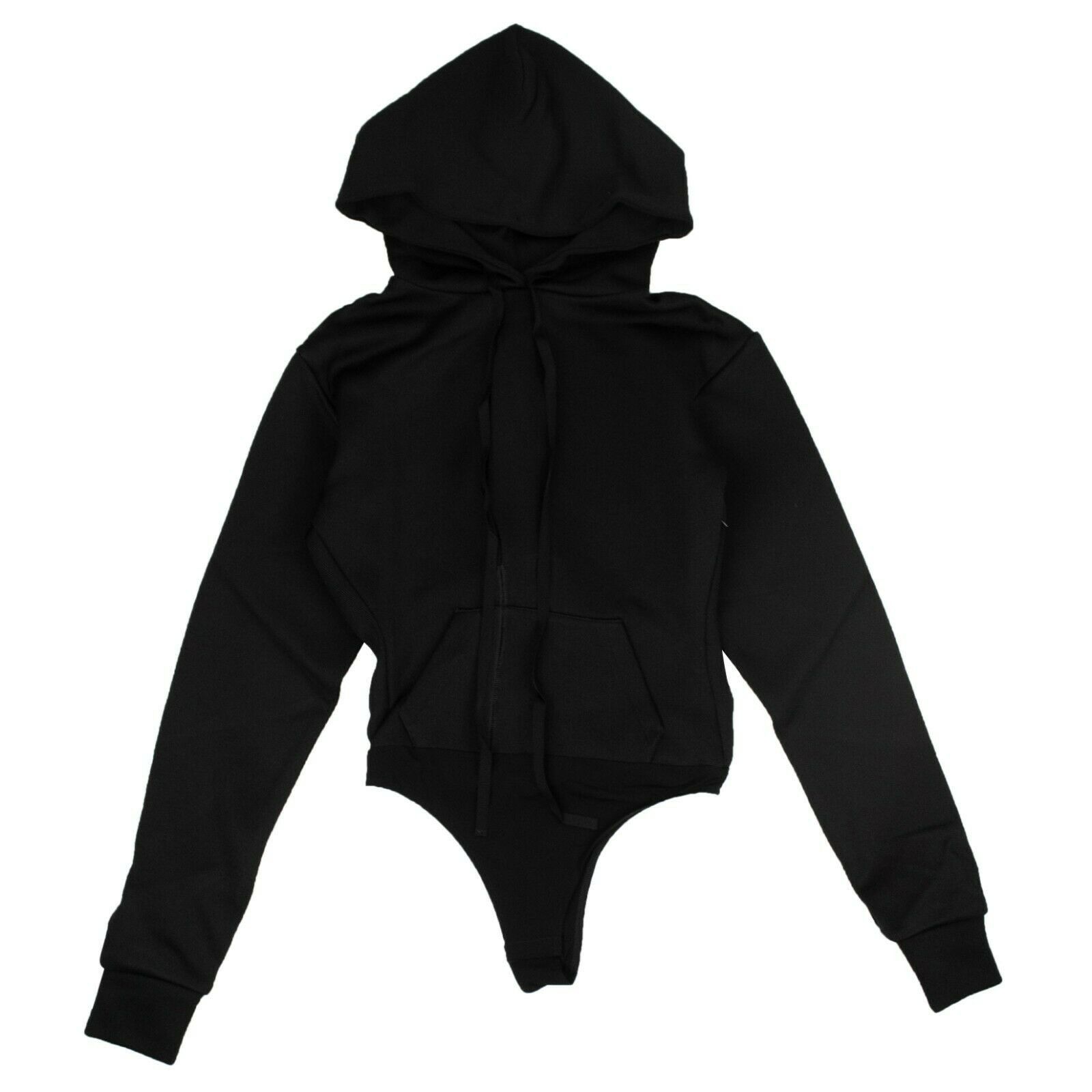 image of Unravel Project Black Ribbed Hooded Bodysuit Size Xs, Women's