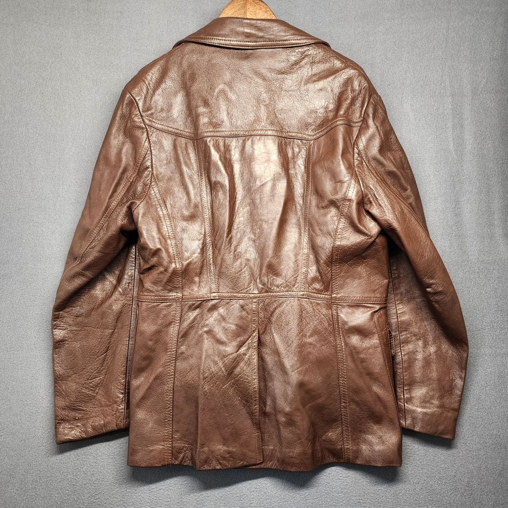 Ben Sherman VINTAGE Bermans Leather Jacket Mens 42 Brown Car Coat Zip Out Faux Fur Liner Coat Mens Brown Leather Jacket Regular 42 Mens Fur Lined overdress Size US XS / EU 42 / 0 - 2 Thumbnail