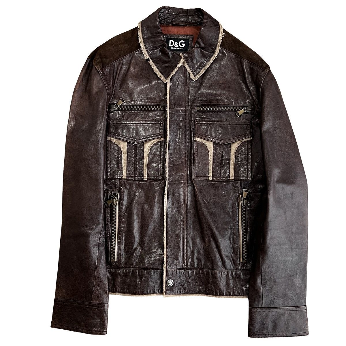 Dolce & Gabbana VINTAGE D&G Cut-off Suede Panel Leather Jacket Size US M / EU 48-50 / 2 - 1 Thumbnail