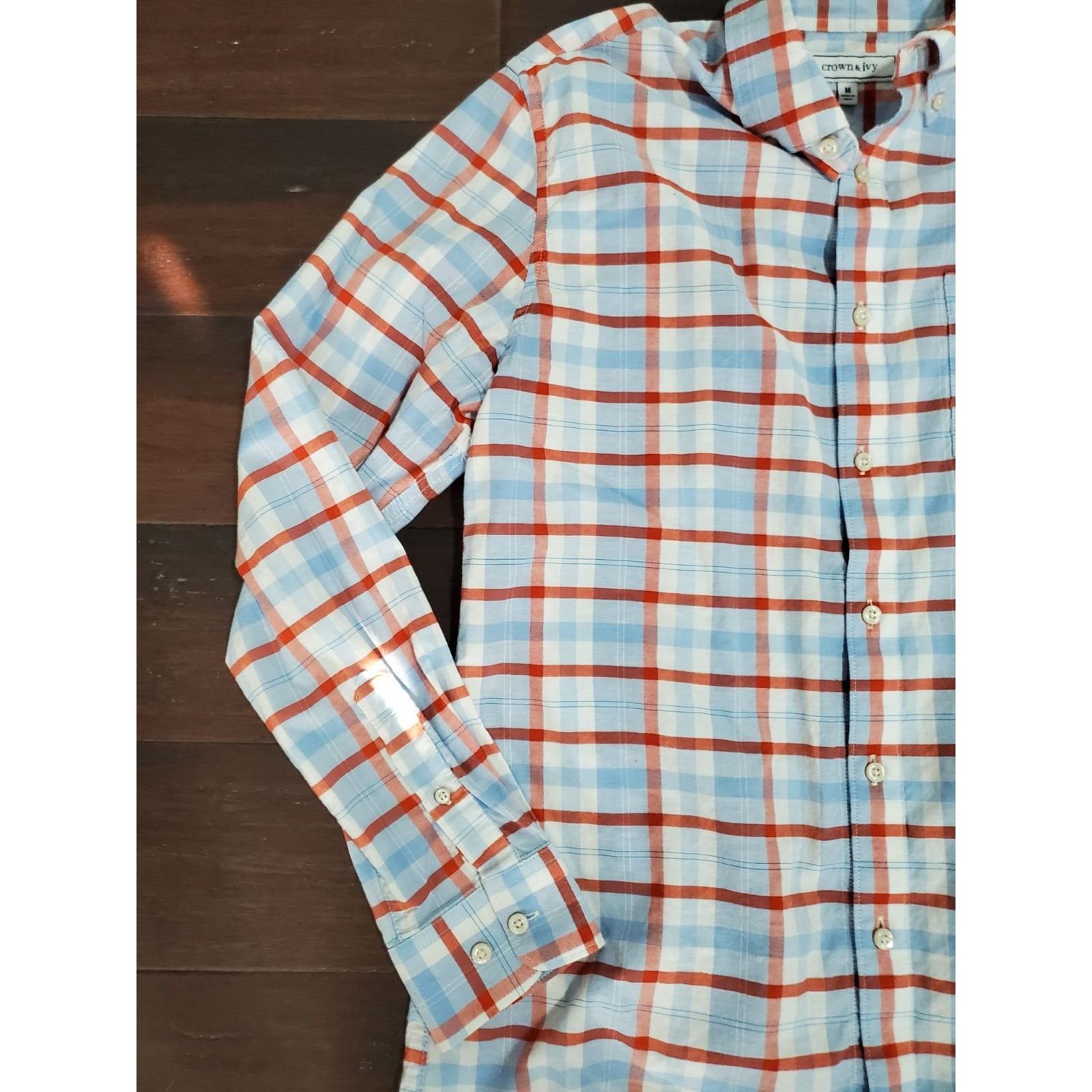 Other Crown & Ivy Classic Fit Mens Size Medium Orange Plaid Long S Size US M / EU 48-50 / 2 - 4 Thumbnail