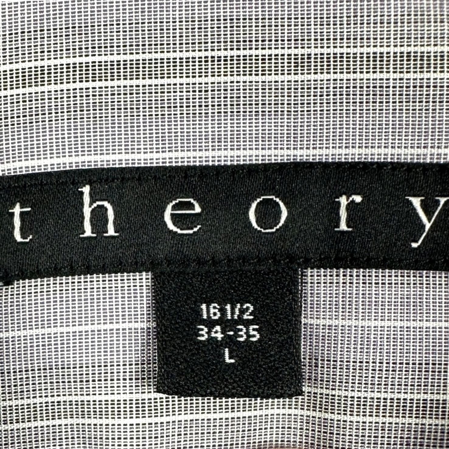 Theory Theory Shirt Dress Mens Large 16.5 34-35 Gray Purple Striped Button Up Cotton Size 46R - 4 Thumbnail