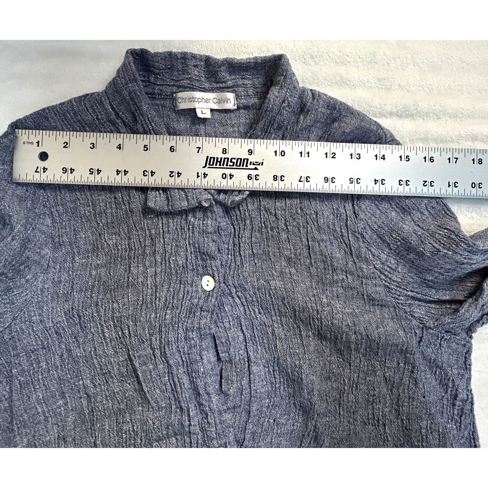 Vintage Christopher Calvin Womens Blue Linen Button-Down Long Sleeve Tunic Top Large Size L / US 10 / IT 46 - 5 Thumbnail