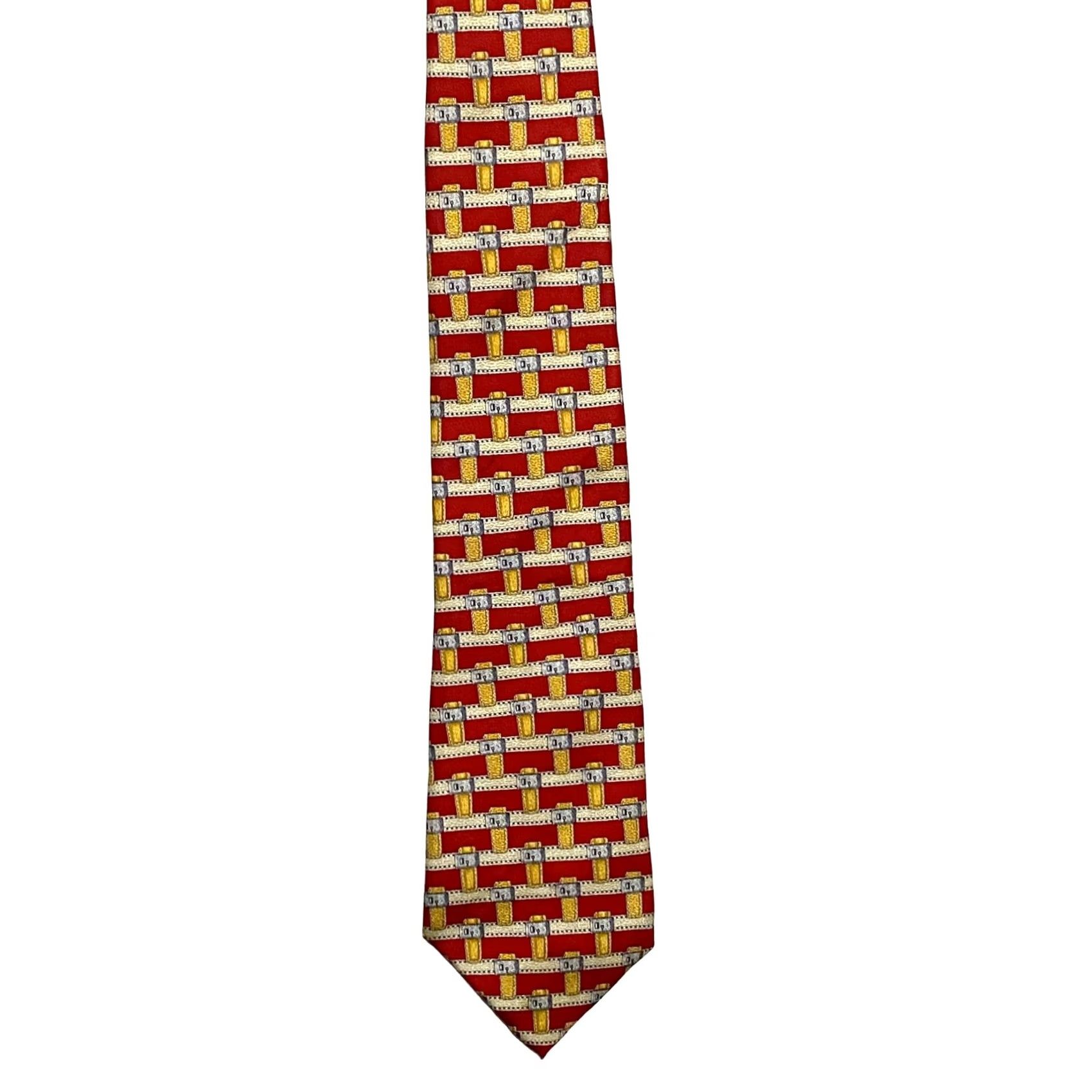 Mark Cross VINTAGE Mark Cross Silk Mens Tie Geometric Red Gold Buckle Locks Quiet Luxury Preppy Size ONE SIZE - 2 Thumbnail