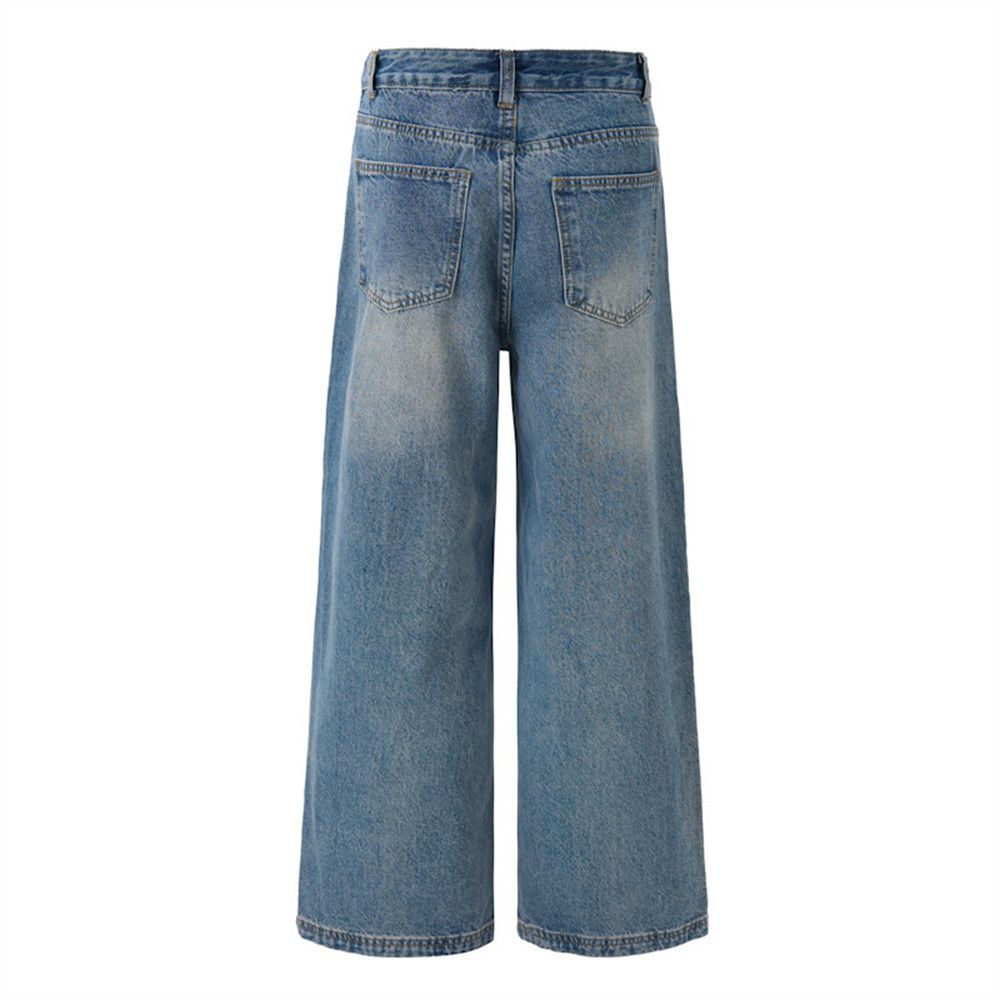 Japanese Brand Men's vintage washed distressed wide-leg straight jeans Size US 32 / EU 48 - 5 Thumbnail