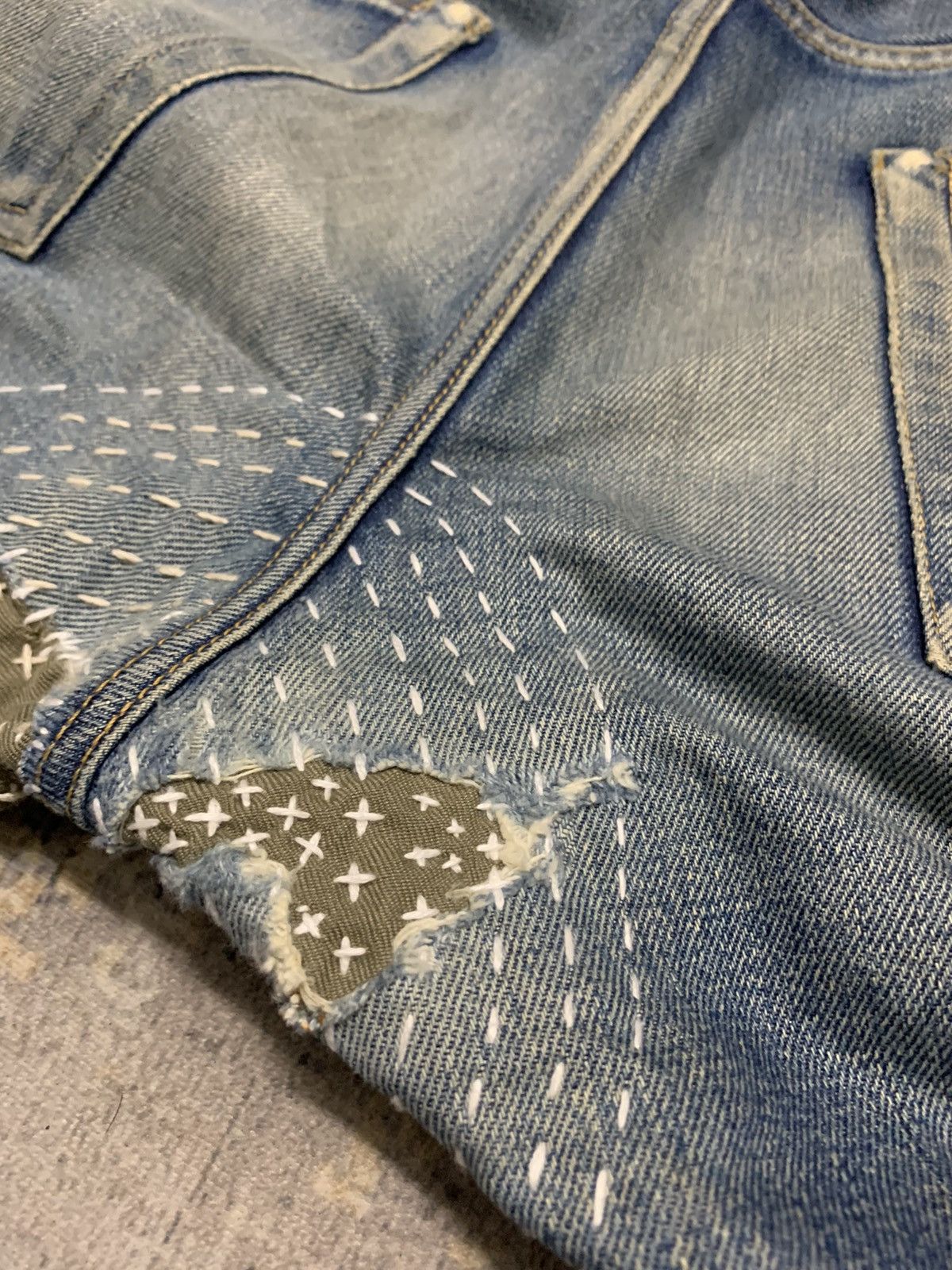 Japanese Brand Japanese Blue Work Custom Sashiko Boro Selvedge Denim Size US 35 - 21 Thumbnail
