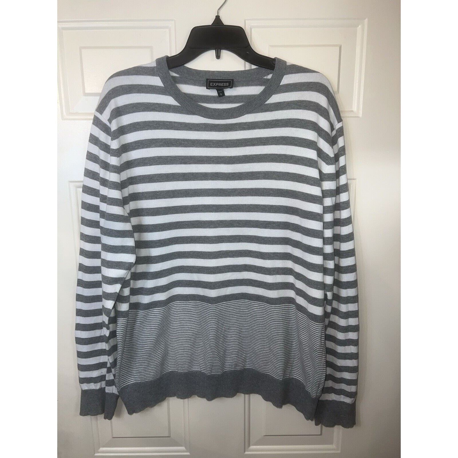 Express Express Women’s Striped Sweater Size XL Gray Pullover White Size XL / US 12-14 / IT 48-50 - 1 Thumbnail