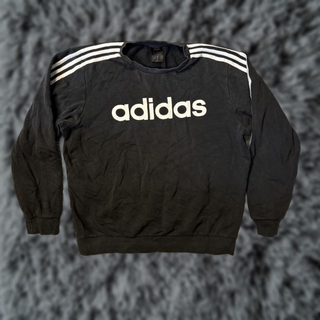 Adidas Adidas Sweatshirt Mens L Black Crew Neck Fleece Graphic Print Pullover Athletic Streetwear Size US L / EU 52-54 / 3 - 1 Thumbnail