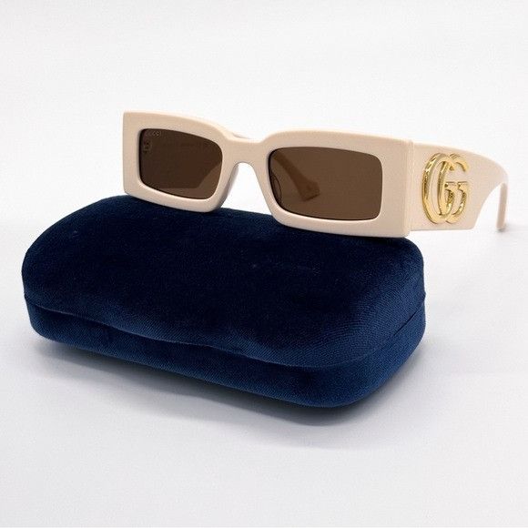 Gucci NEW GUCCI GG1425S 004 RECTANGLE BEIGE BROWN WOMEN SUNGLASSES Size ONE SIZE - 1 Thumbnail