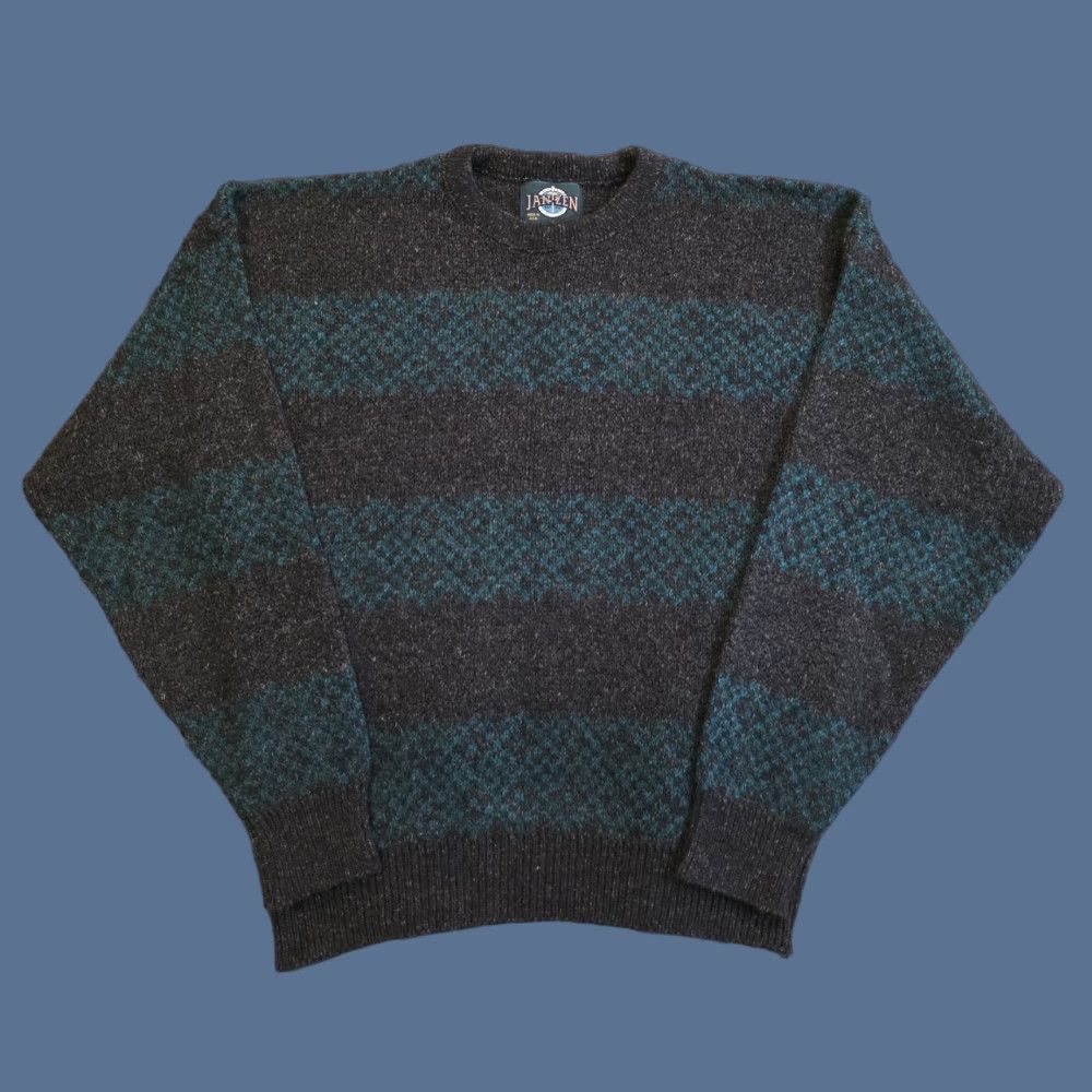 Jantzen VINTAGE Jantzen Striped Crewneck Sweater Turquoise Charcoal L Unisex Adults Denim? Size US L / EU 52-54 / 3 - 1 Thumbnail