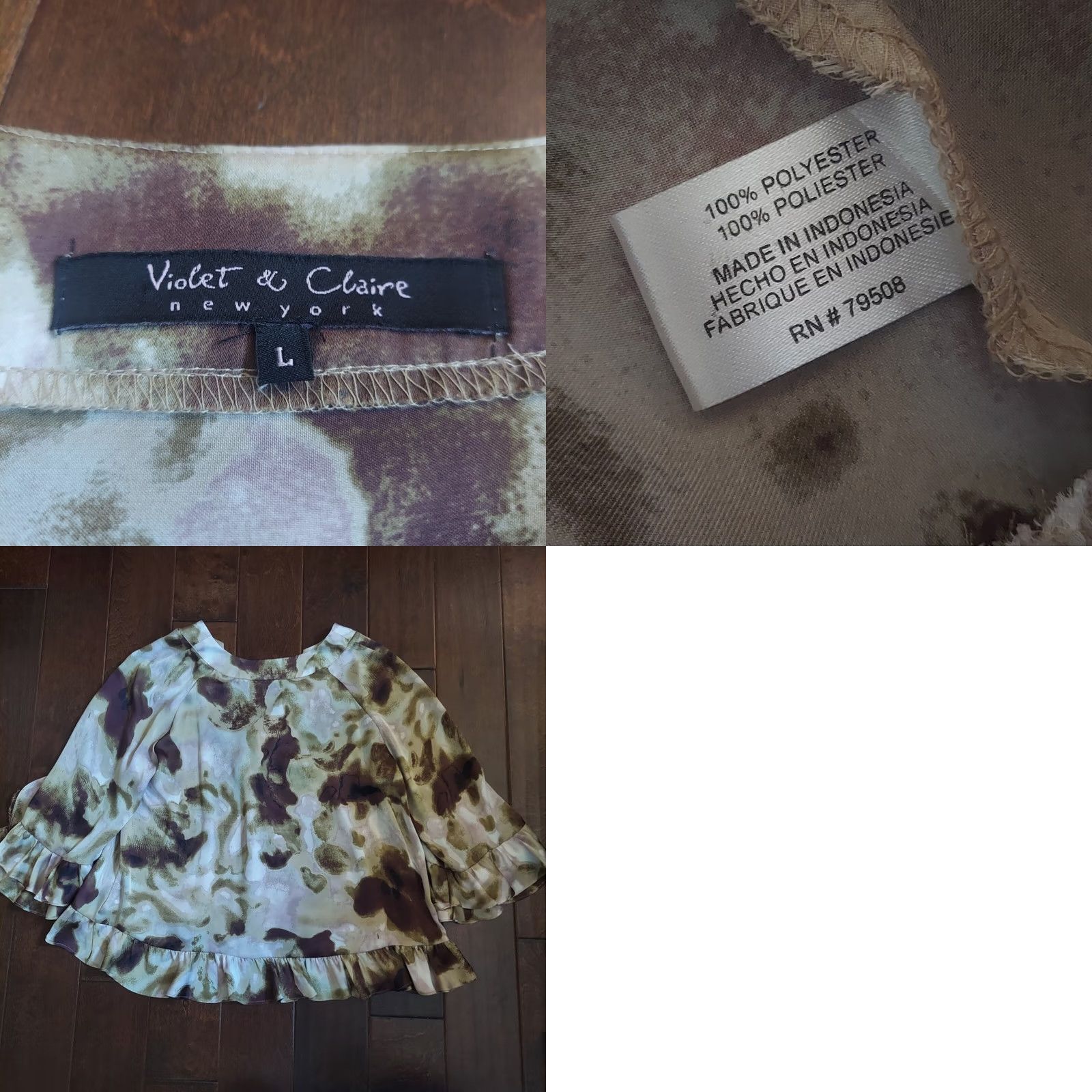 Sea New York Violet & Claire New York Women's Tye Die V Neck Blouse - 100% Polyester - Size L Size L / US 10 / IT 46 - 10 Thumbnail