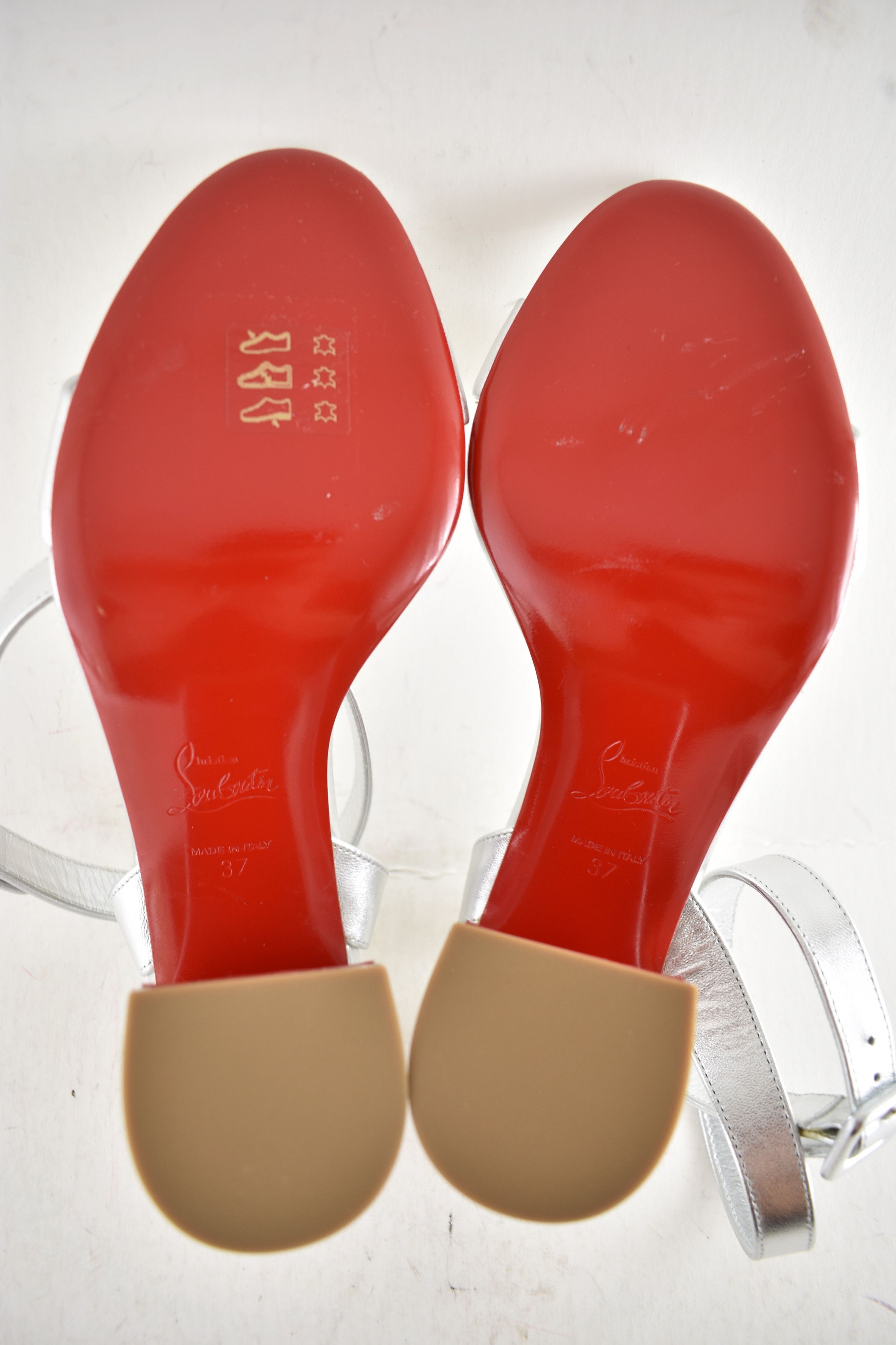Christian Louboutin Miss Sabina 85 Silver Ankle Strap Block Heel Sandal 37 Size US 7 / IT 37 - 17 Thumbnail