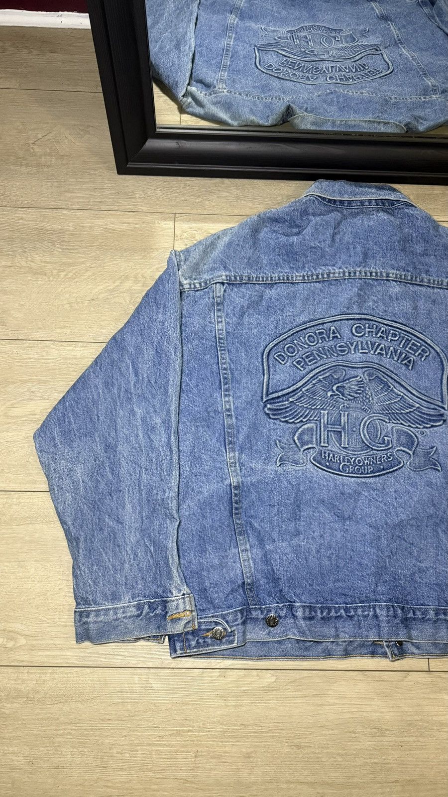 Harley Davidson Vintage 1990s Harley Davidson Embossed Denim Jacket Size US L / EU 52-54 / 3 - 3 Thumbnail