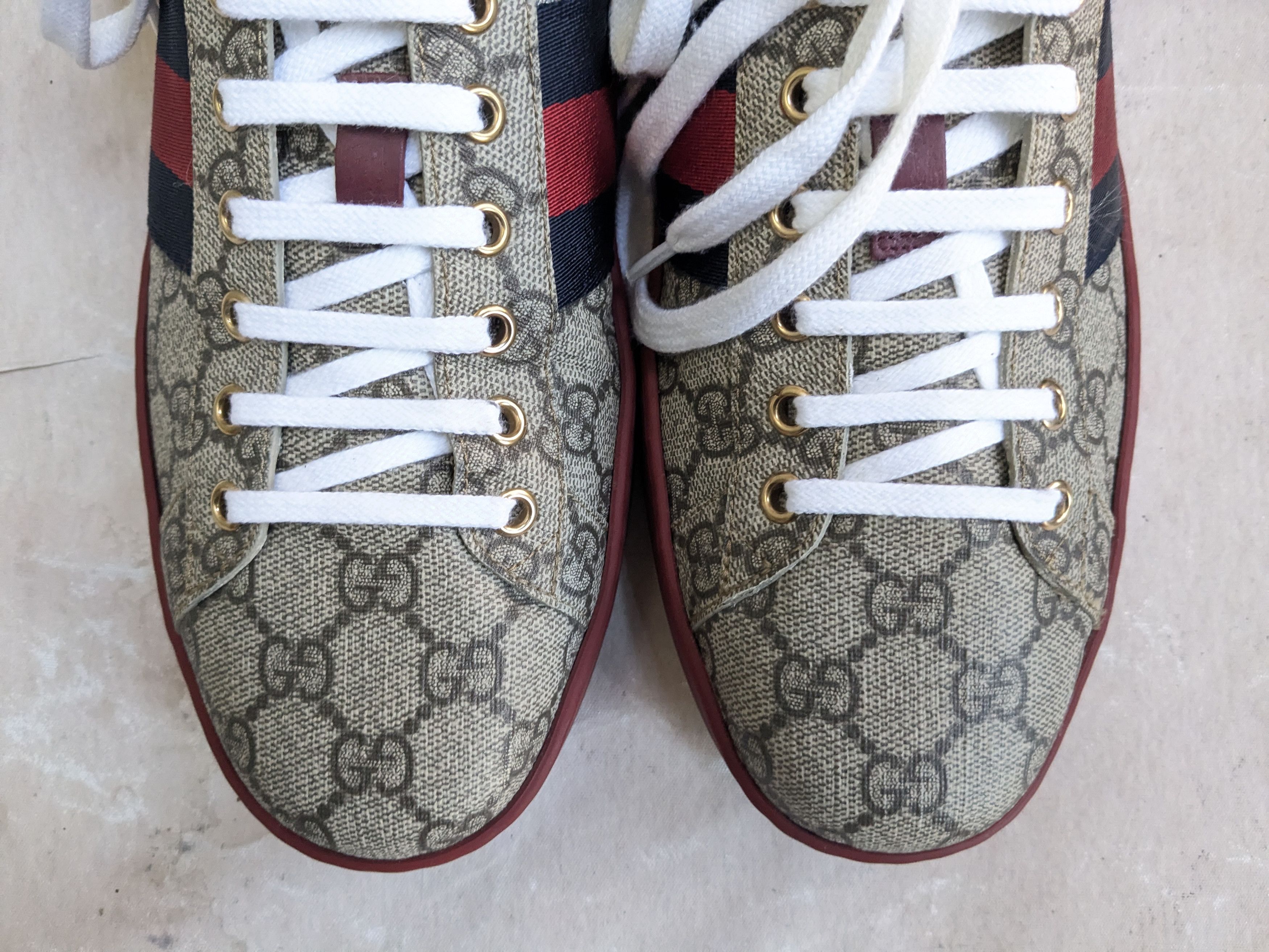 Gucci Gucci Ace Monogram 11 Canvas Logo GG Supreme Red Low Tops Size US 11 / EU 44 - 4 Thumbnail