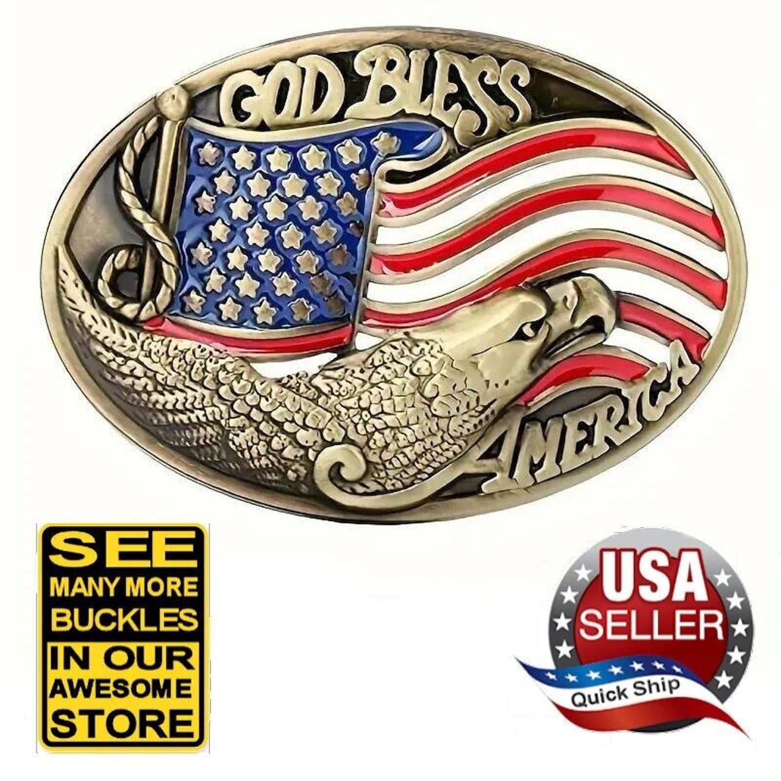Other ‘God Bless America’ Bald Eagle Bronze Belt Buckle Size ONE SIZE - 1 Thumbnail