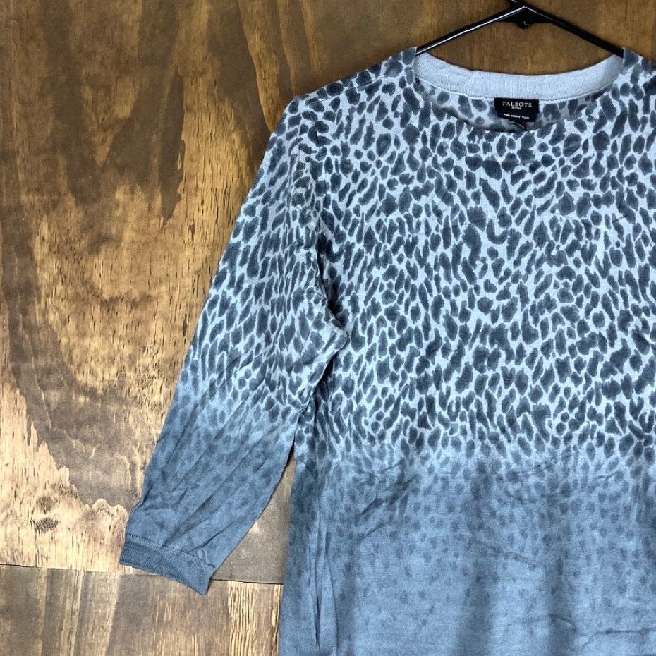 Talbots VINTAGE Talbots Womens Sweater Gray Leopard Print Petite 3/4 Sleeve 100% Merino Wool PL Size L / US 10 / IT 46 - 4 Thumbnail