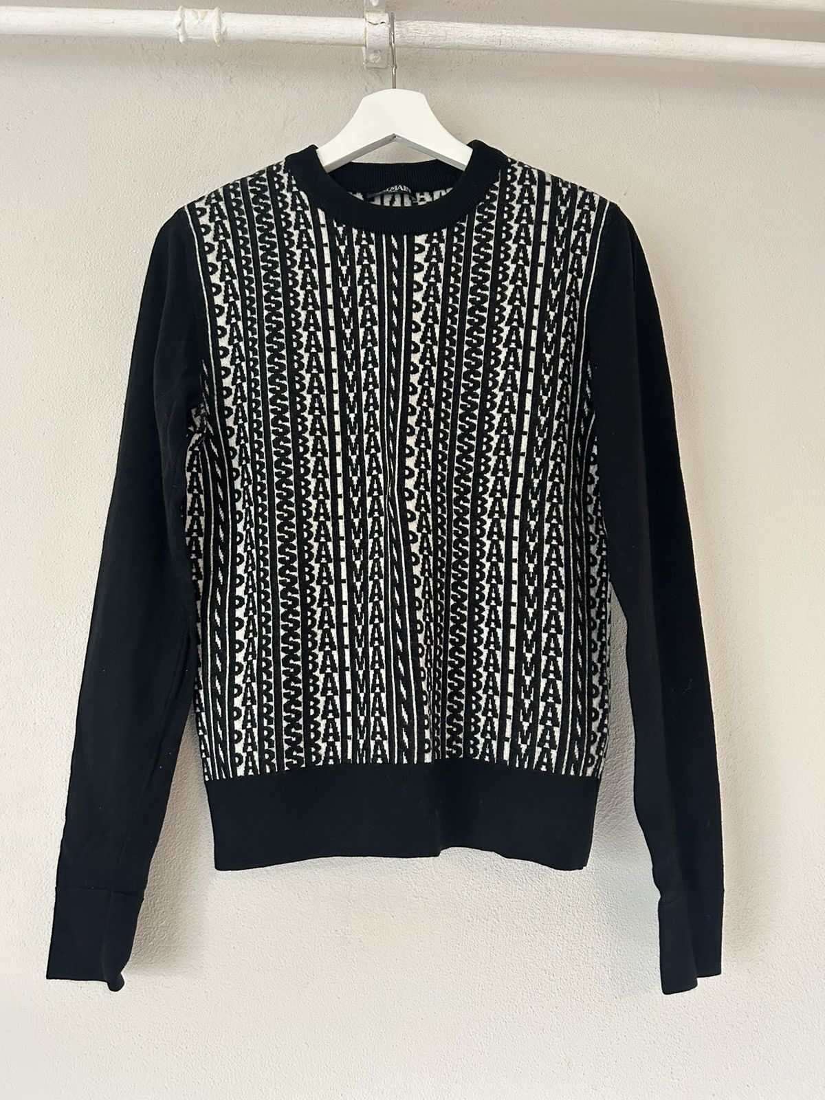 Balmain Black and White ‘Balmain’ Patterned Wool Sweater Size US S / EU 44-46 / 1 - 1 Thumbnail
