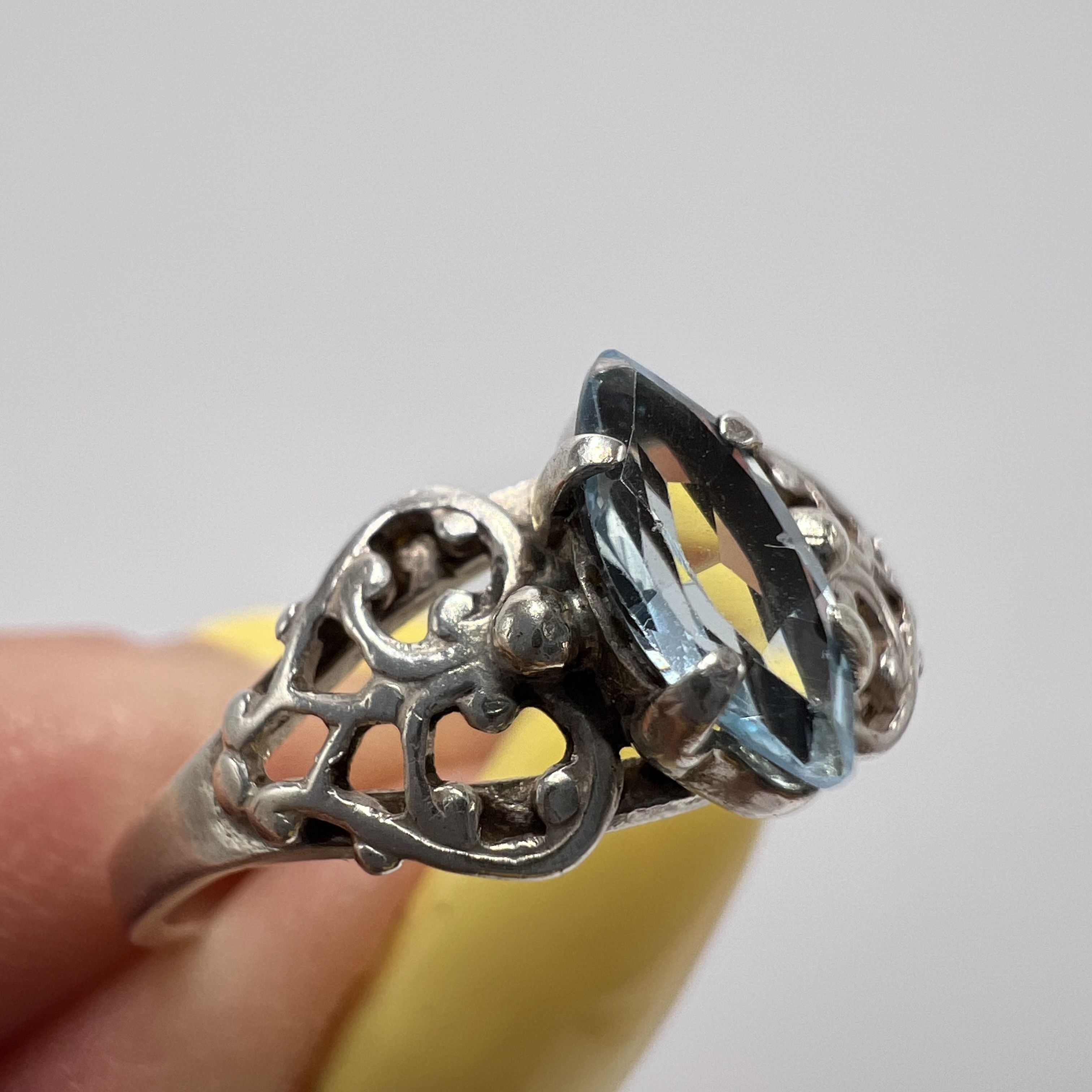 Sterling Silver Vintage Ring Sterling Silver 925 Stone Topaz Jewelry 8U Size ONE SIZE - 5 Thumbnail