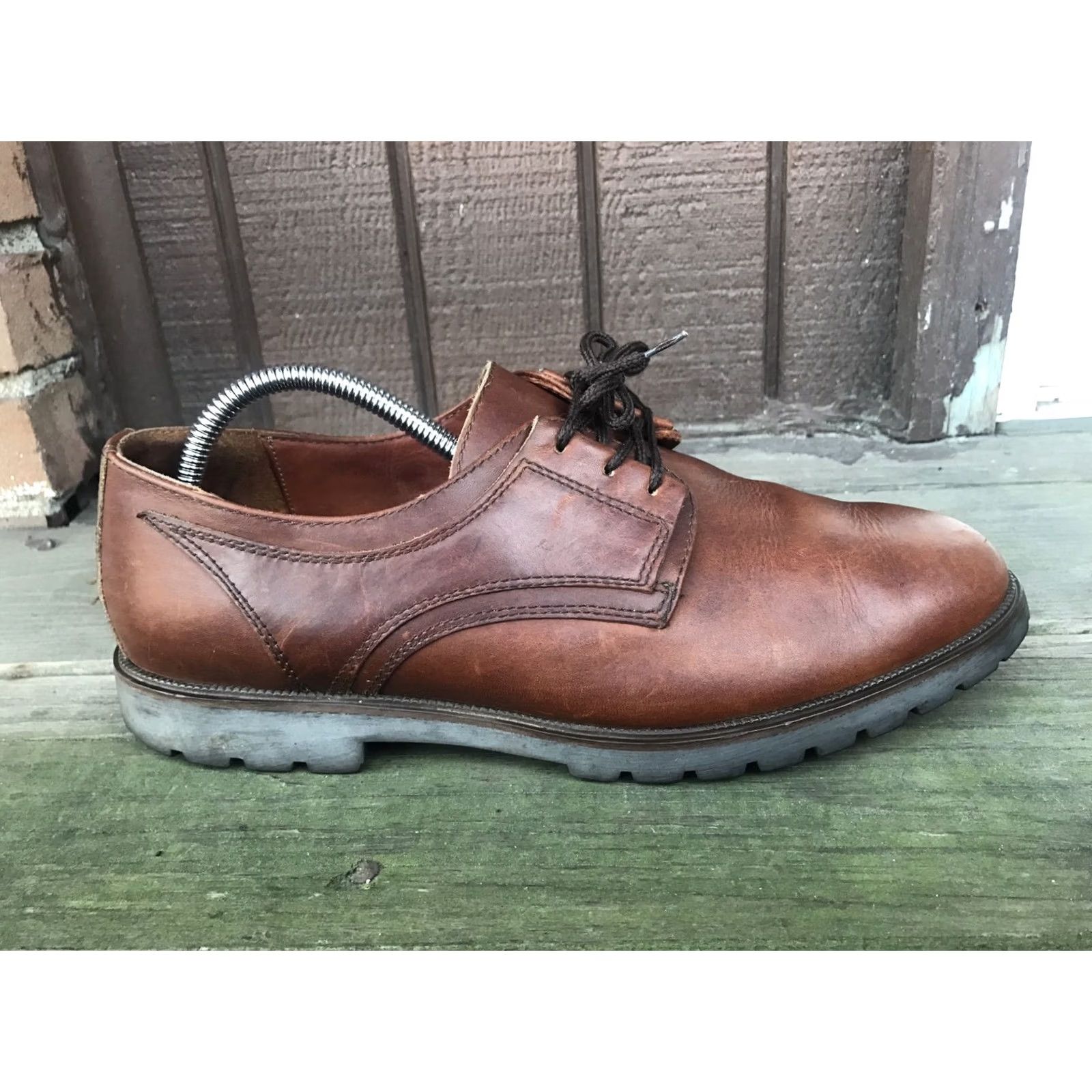 Vintage Bass Mens Brown Leather Oxfords Derby Lace-Up Waterproof Shoes, 10.5M, Oxford Dress Casual, Bass Brazil Mens Shoes Size US 11 / EU 44 - 5 Thumbnail
