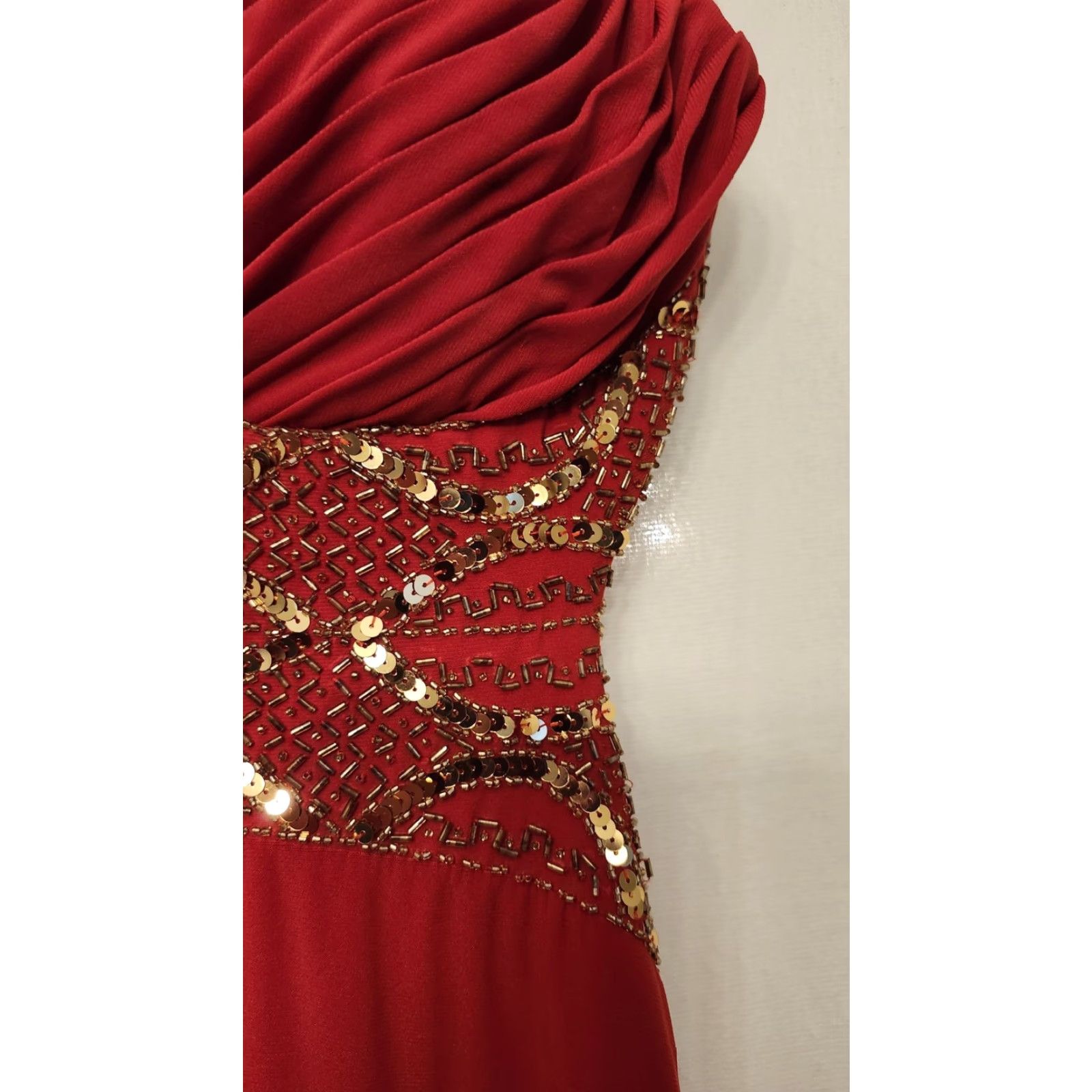 Vintage Betsy & Adam Dress Womens 2 One Shoulder Beaded Sequin Red Gown Evening Formal Maxi Long Dress Size XS / US 0-2 / IT 36-38 - 4 Thumbnail