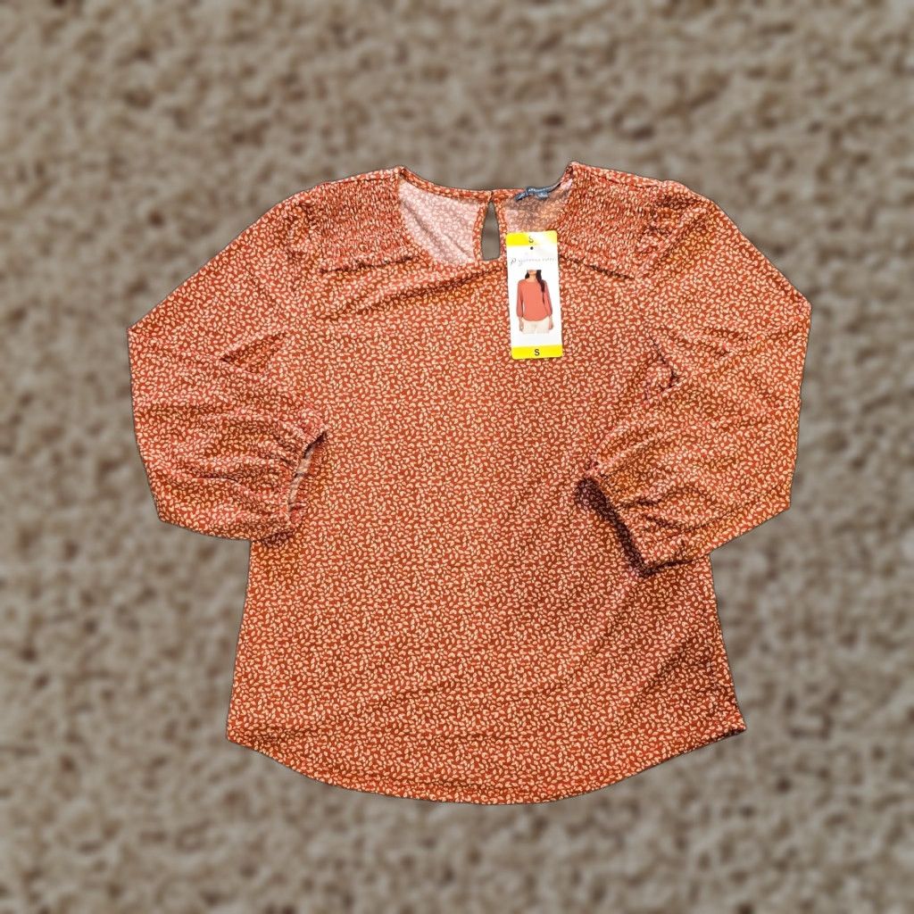 Adrianna Papell Adrianna Papell Blouse Womens Size S Orange 3/4 Sleeve Stretch No Iron Casual Shirt Size S / US 4 / IT 40 - 1 Thumbnail