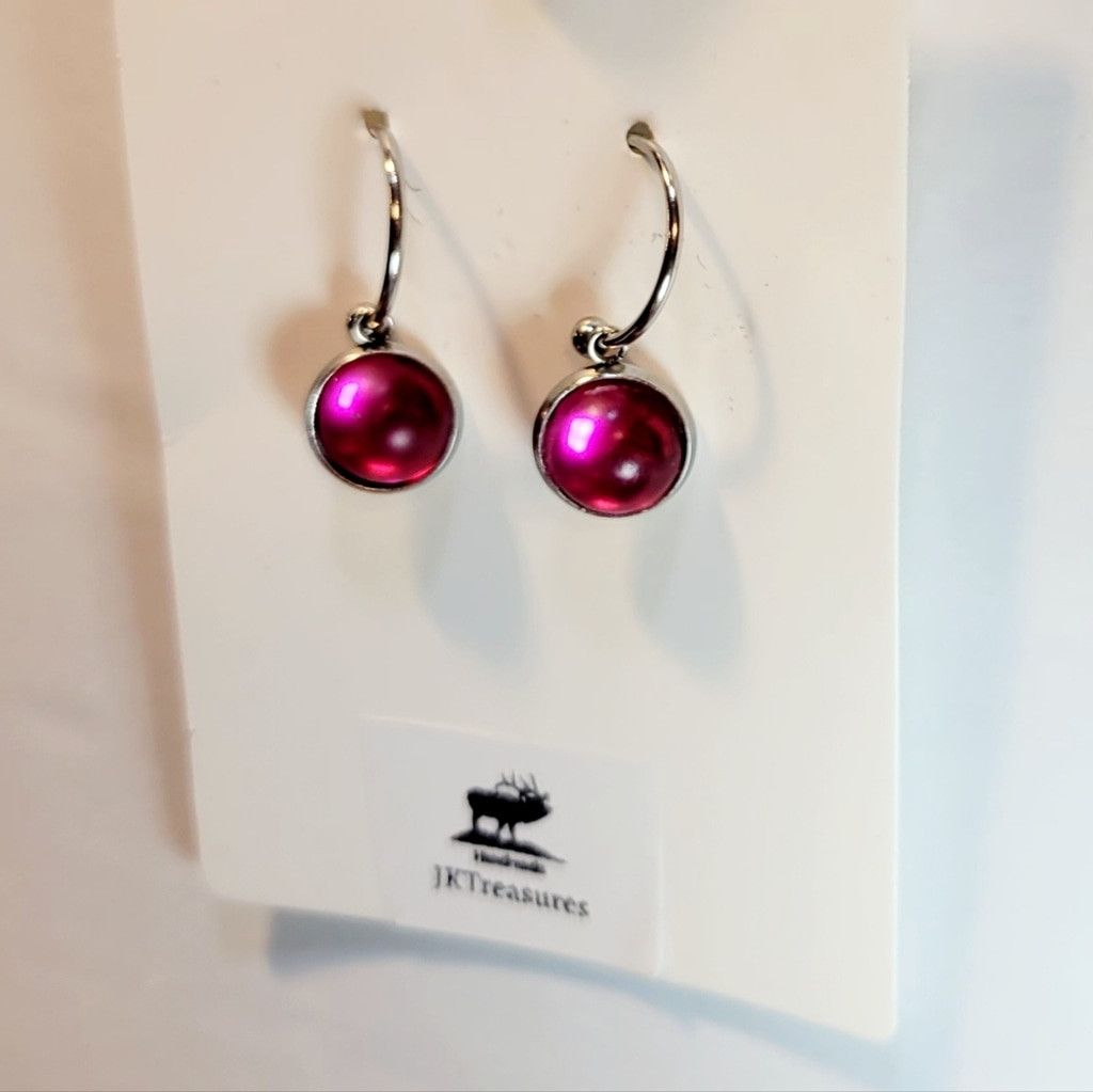 Handmade Purple Crystal Sea Glass Dangle Drop Hoop Earrings Size ONE SIZE - 3 Thumbnail