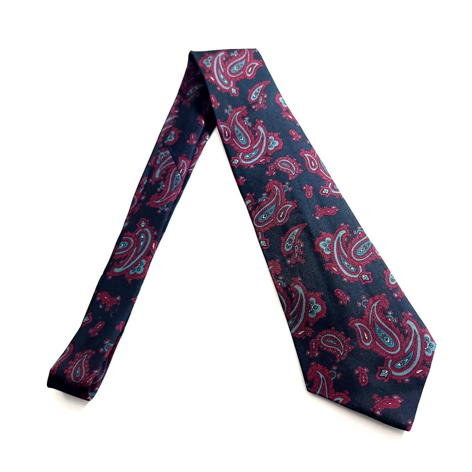 Vintage Surrey Black Red Green Paisley Print Short Wide Silk Tie Size ONE SIZE - 6 Thumbnail