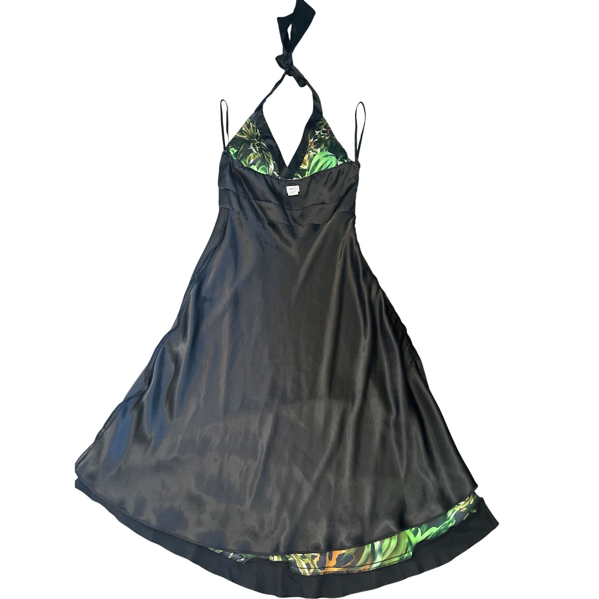 Other Cache Size Medium Green Jungle Print Silk Halter Dress Tropi Size M / US 6-8 / IT 42-44 - 12 Thumbnail