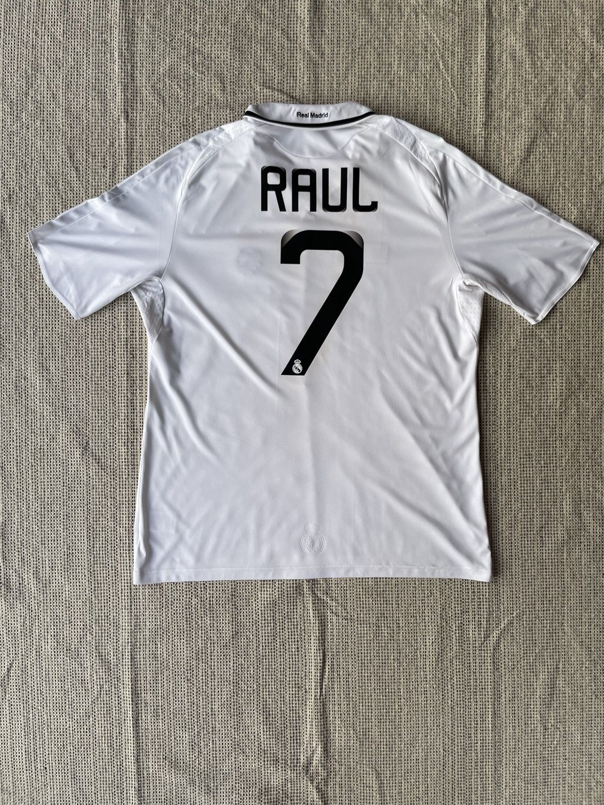 Image of Adidas x Real Madrid 2008 Ucl Home Kit Nameset Raul 7 in White, Men's (Size XL)