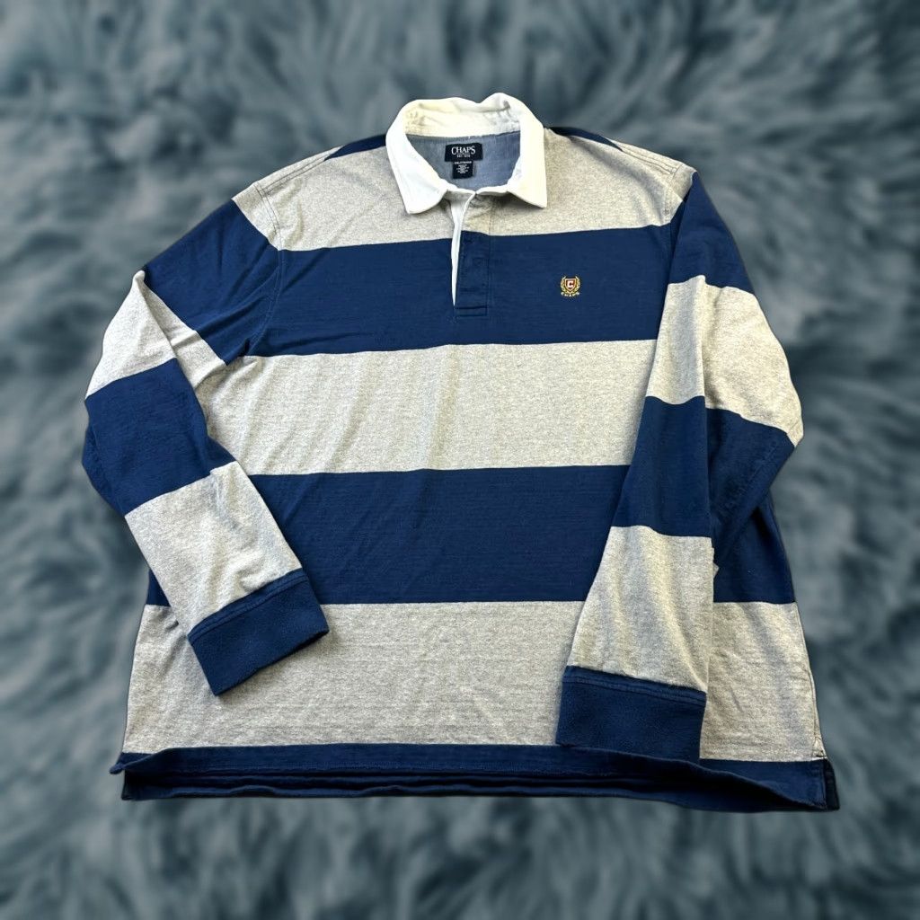 Chaps VINTAGE Chaps Rugby Shirt Mens 2XL XL Blue Orange Long Sleeve Polo Preppy Crest Shirt Size US XXL / EU 58 / 5 - 1 Thumbnail