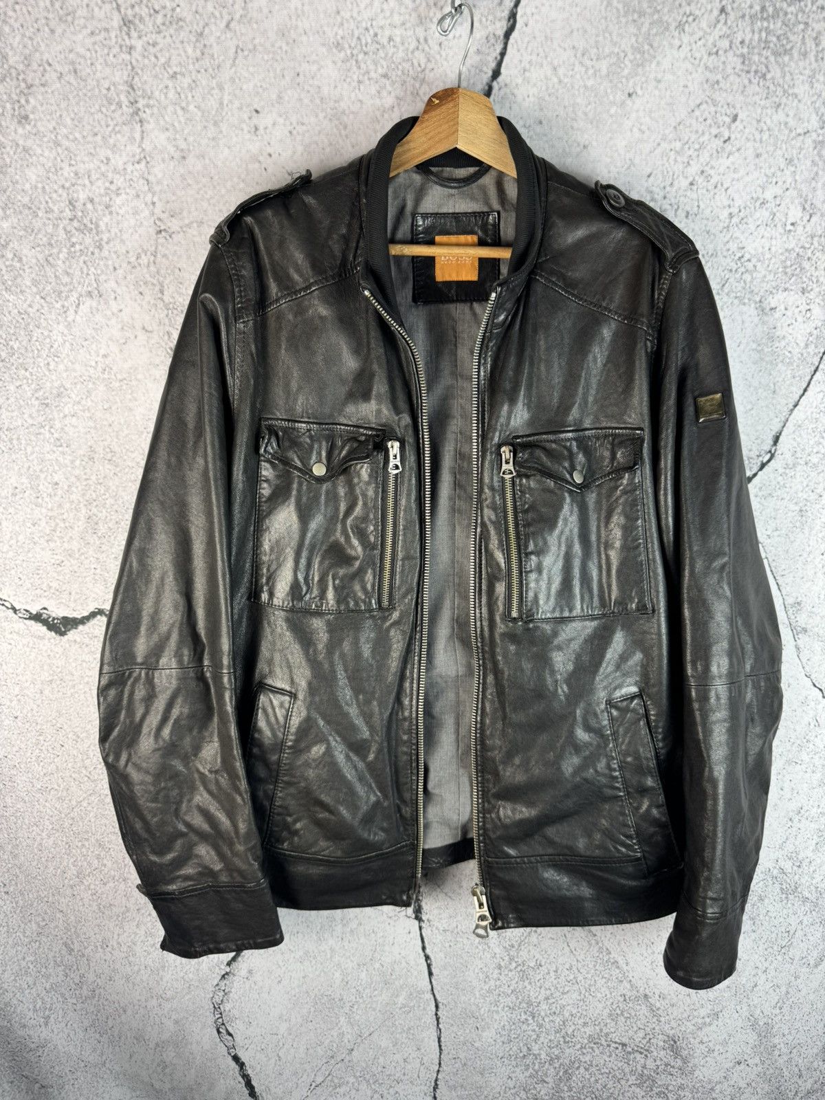 Hugo Boss × Leather Jacket × Vintage y2k Hugo Boss Leather