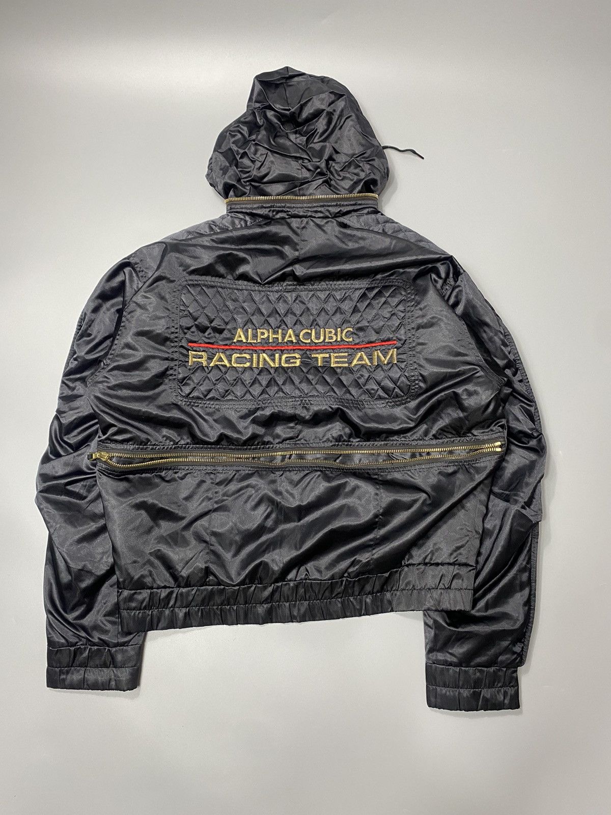 image of Very 90's Alpha Cubic Racing Team Nylon Quilted Jacket in Black, Men's (Size Medium)