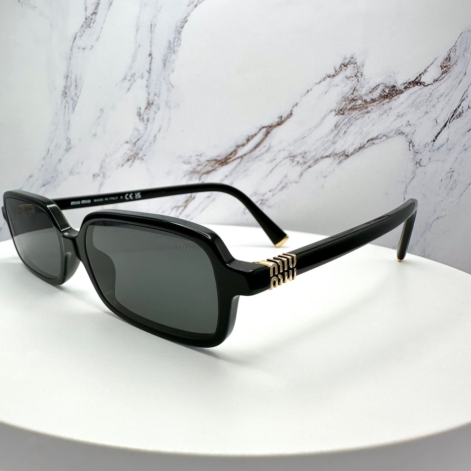 Miu Miu MIU MIU Sunglasses New Black Square Acetate Gold Metal Logo Size ONE SIZE - 3 Thumbnail