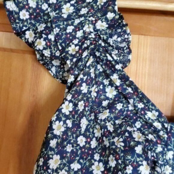 Vintage Dress Forum Navy Floral Vneck Sleeveless Rushed Zippered Sz Size M / US 6-8 / IT 42-44 - 4 Thumbnail