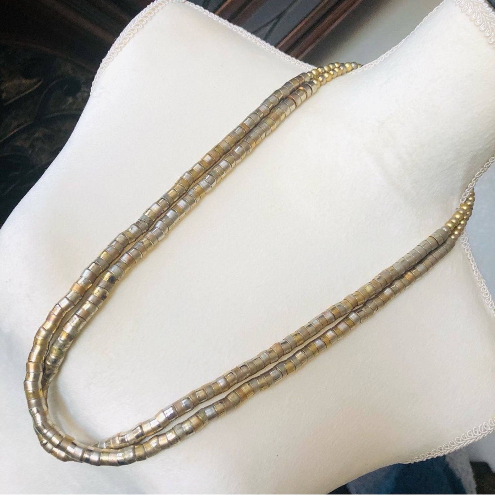 Vintage Vintage double strand tri tone metal cap necklace Size ONE SIZE - 1 Thumbnail