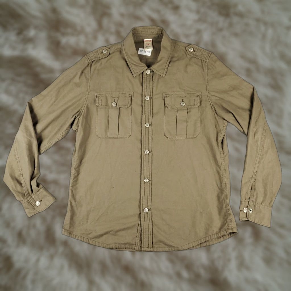 True Religion TRUE RELIGION Shirt Mens 3XL Brown Utility Button Up Long Sleeve Cotton Military Embroidered Pockets Size US XXL / EU 58 / 5 - 1 Thumbnail