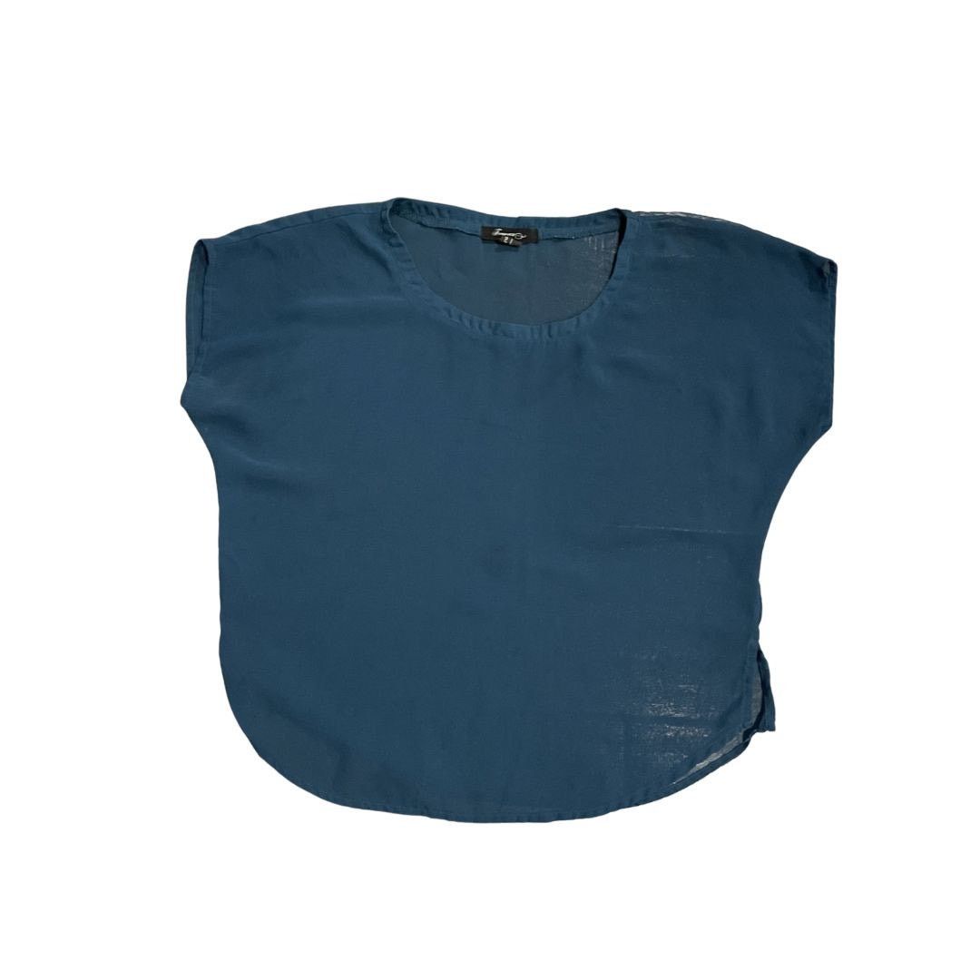 Forever 21 Sheered Blue Blouse Cap Sleeve Top Small Boxy Cropped Whimsy Size S / US 4 / IT 40 - 2 Thumbnail