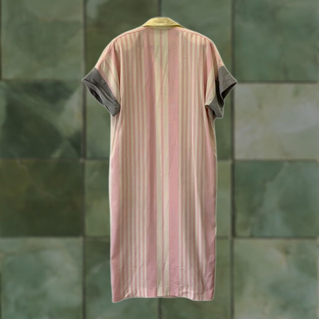 Louis Feraud VINTAGE Louis Feraud Shirt Dress Pink Cream Grey Midi US 4 Womens 1980s 1990s Striped Pattern Size S / US 4 / IT 40 - 1 Thumbnail