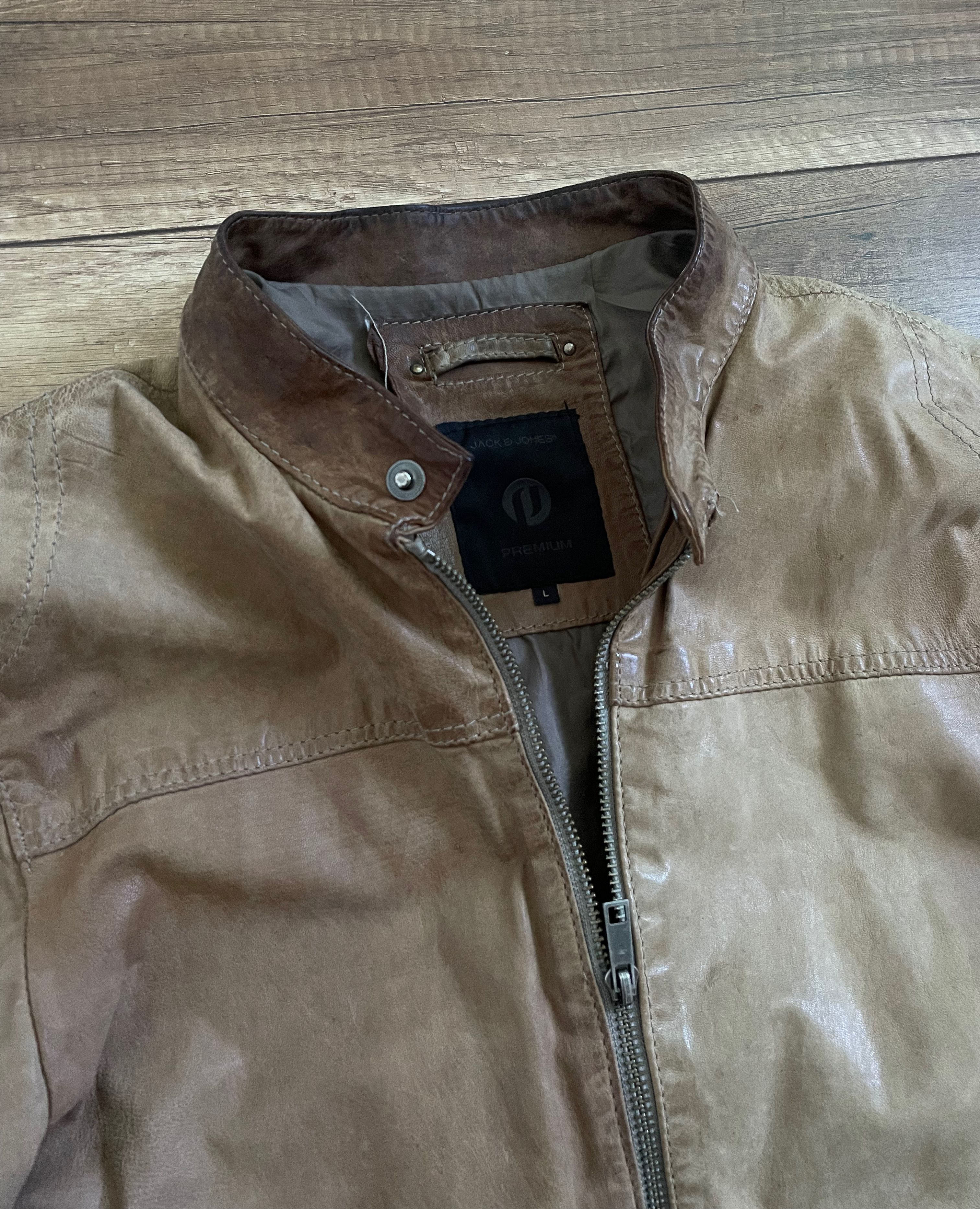 Jack & Jones Jack Jones Distressed Heavy Leather Jacket Bomber Size US L / EU 52-54 / 3 - 6 Thumbnail