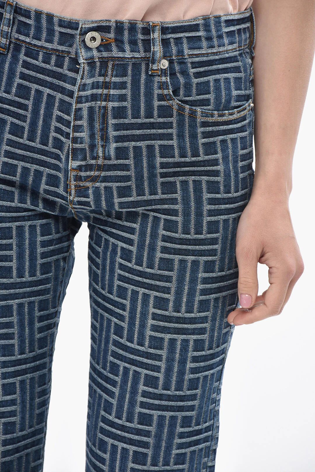 Kenzo og1mm0426 Cropped-Fit Cotton Jacquard Jeans in Blue Size 27" / US 4 / IT 40 - 3 Thumbnail