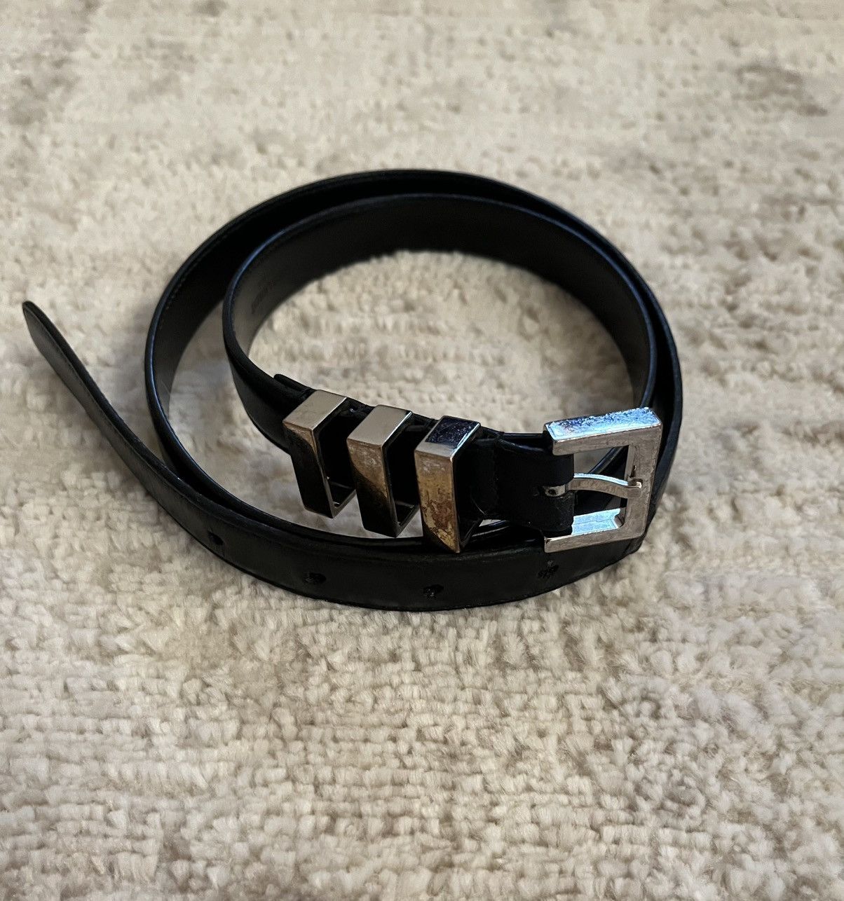 Pre-owned Saint Laurent 3 Passant Belt In Black