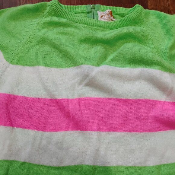 Vintage Mod Striped Neon Knit Blouse Top Sweater -