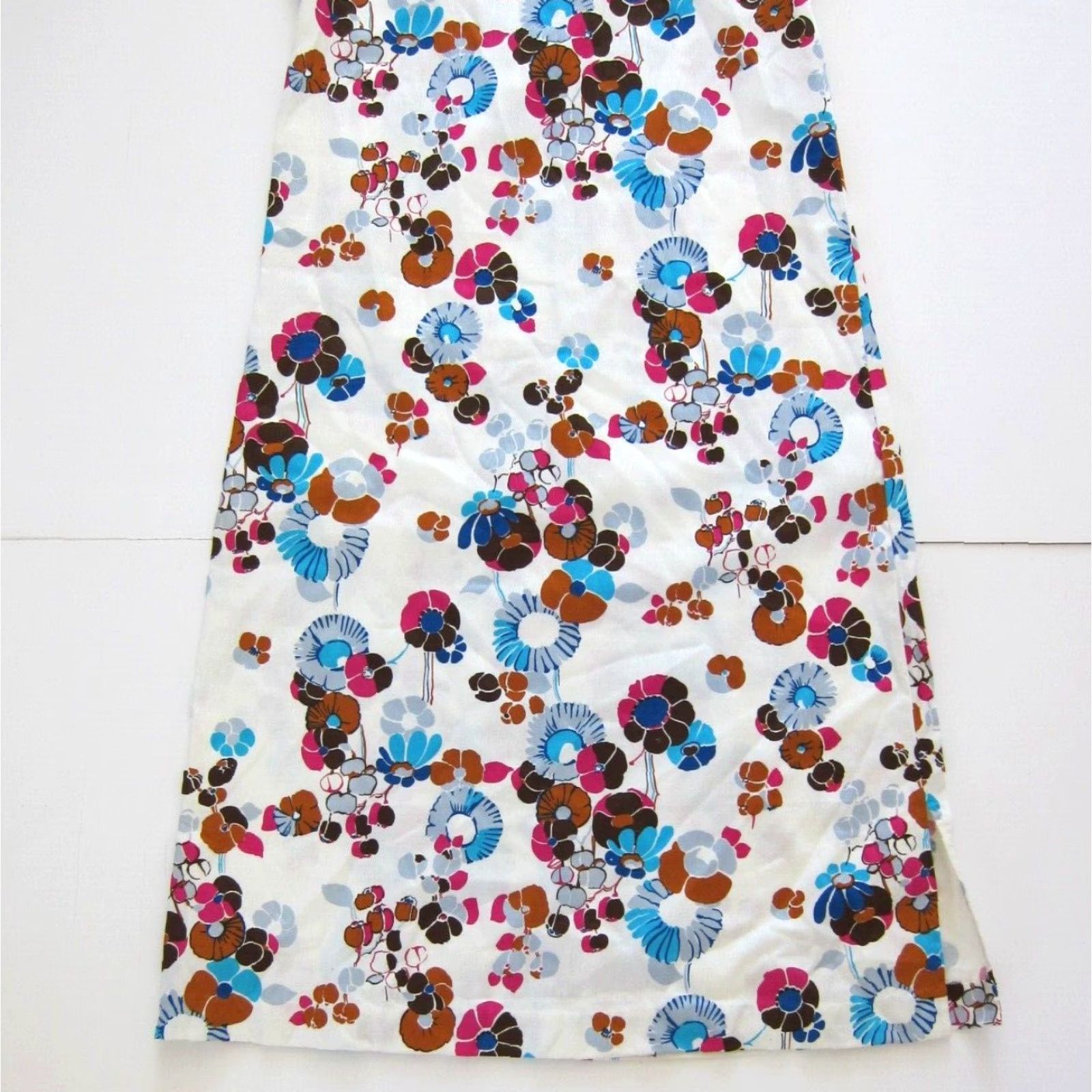 Pinko VINTAGE Handmade White Pink Blue Floral Short Sleeve Sheath Shift Tunic Dress L Size 36" / US 14 / IT 50 - 6 Thumbnail