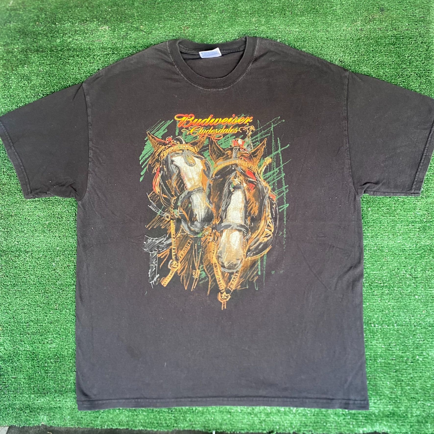 Budweiser Vintage 90s Budweiser Clydesdales Shirt Beer Logo Art Tee Size US XL / EU 56 / 4 - 1 Thumbnail
