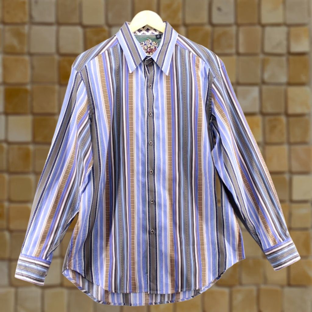 Robert Graham Robert Graham Blue White Striped Flip Cuff Mens Button Front Sz L Size US L / EU 52-54 / 3 - 1 Thumbnail